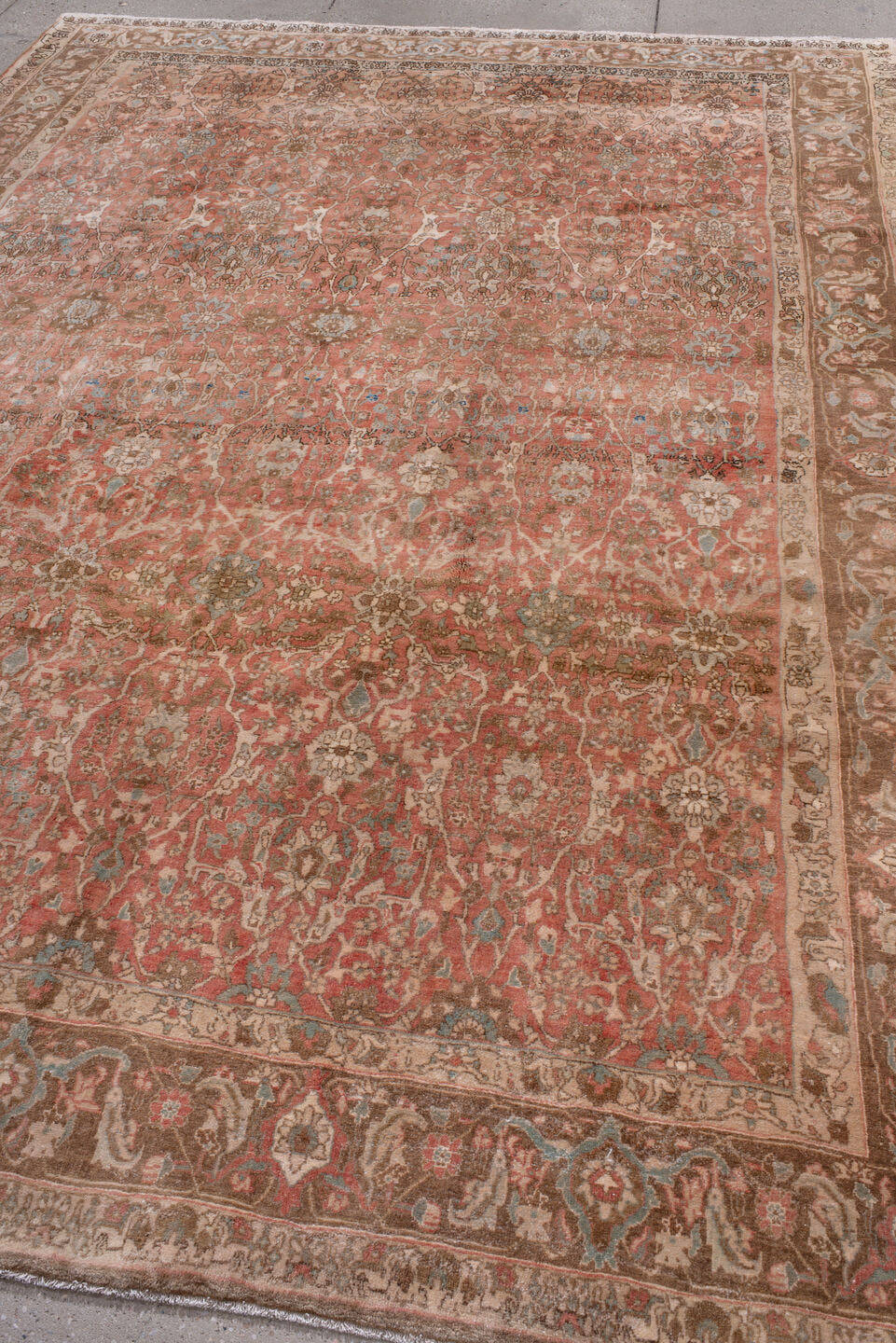 7' x 10' one-of-a-kind handmade antique Bidjar large size rug. Color palette: rose, terra cotta, taupe, ivory, brown, sage