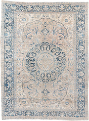 9' x 12' one-of-a-kind handmade vintage Heriz large size rug. Color palette: ivory, powder blue, navy, taupe, beige