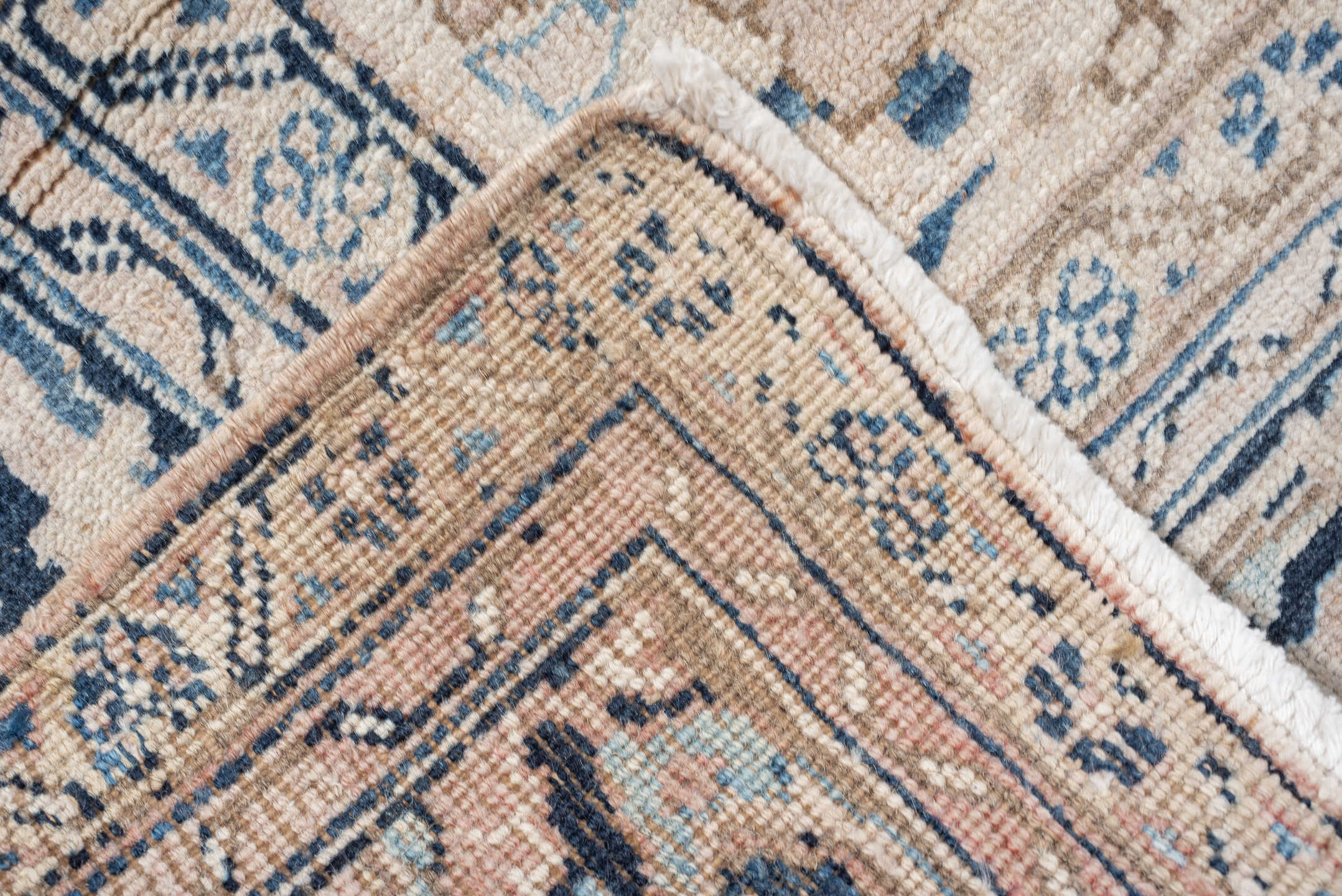 9' x 12' one-of-a-kind handmade vintage Heriz large size rug. Color palette: ivory, powder blue, navy, taupe, beige