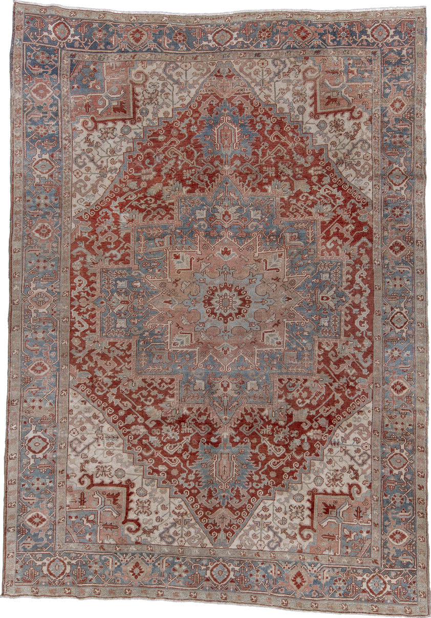 8' x 11' one-of-a-kind handmade vintage Heriz large size rug. Color palette: brown, dark gray, dim gray, gray, light gray