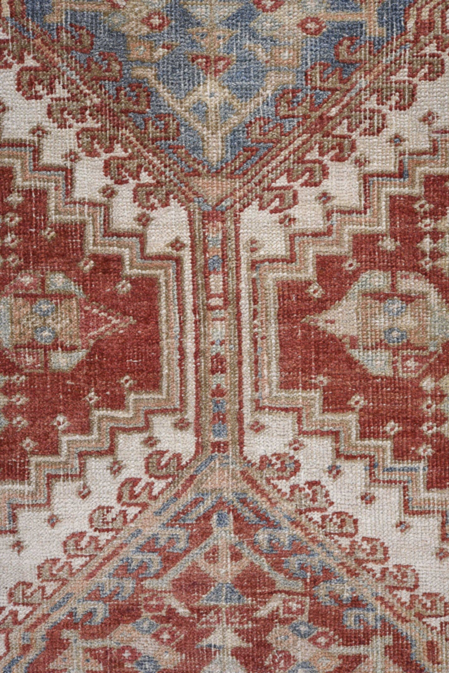 3' x 14' one-of-a-kind handmade antique Sarab runner rug. Color palette: rust, ivory, sky_blue, brick, camel, taupe
