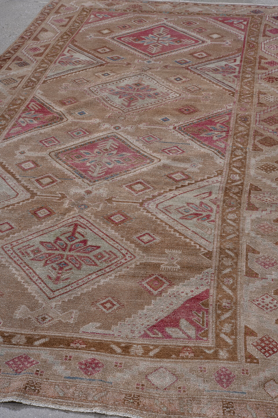 5' x 10' one-of-a-kind handmade antique Hamadan runner rug. Color palette: camel, rose, ivory, rust, taupe, sky blue, brown
