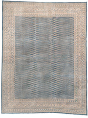 8' x 11' one-of-a-kind handmade antique Mir large size rug. Color palette: ivory, blue, slate, cream, taupe, gray, beige