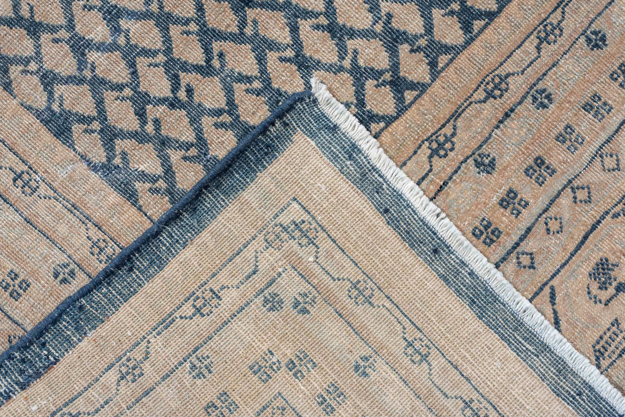 8' x 11' one-of-a-kind handmade antique Mir large size rug. Color palette: ivory, blue, slate, cream, taupe, gray, beige