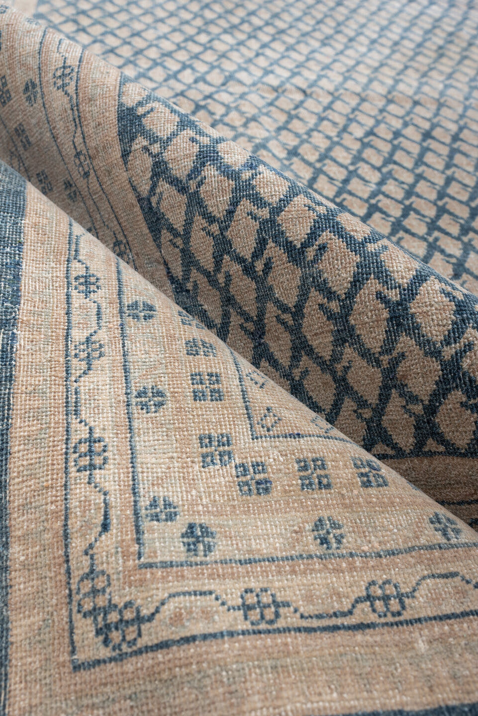 8' x 11' one-of-a-kind handmade antique Mir large size rug. Color palette: ivory, blue, slate, cream, taupe, gray, beige