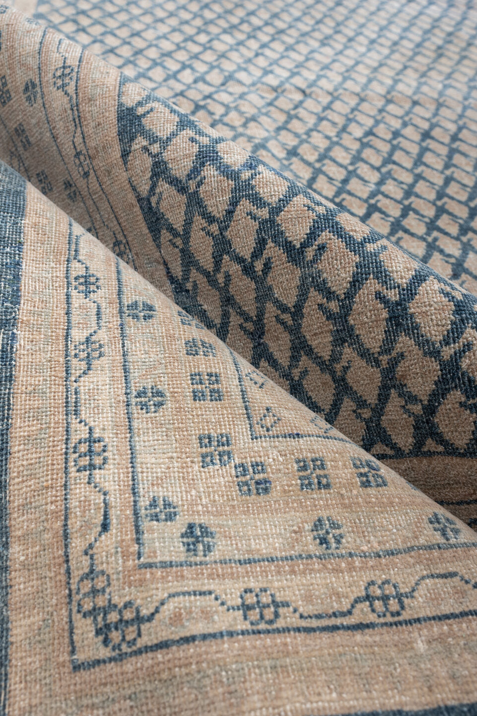 8' x 11' one-of-a-kind handmade antique Mir large size rug. Color palette: ivory, blue, slate, cream, taupe, gray, beige