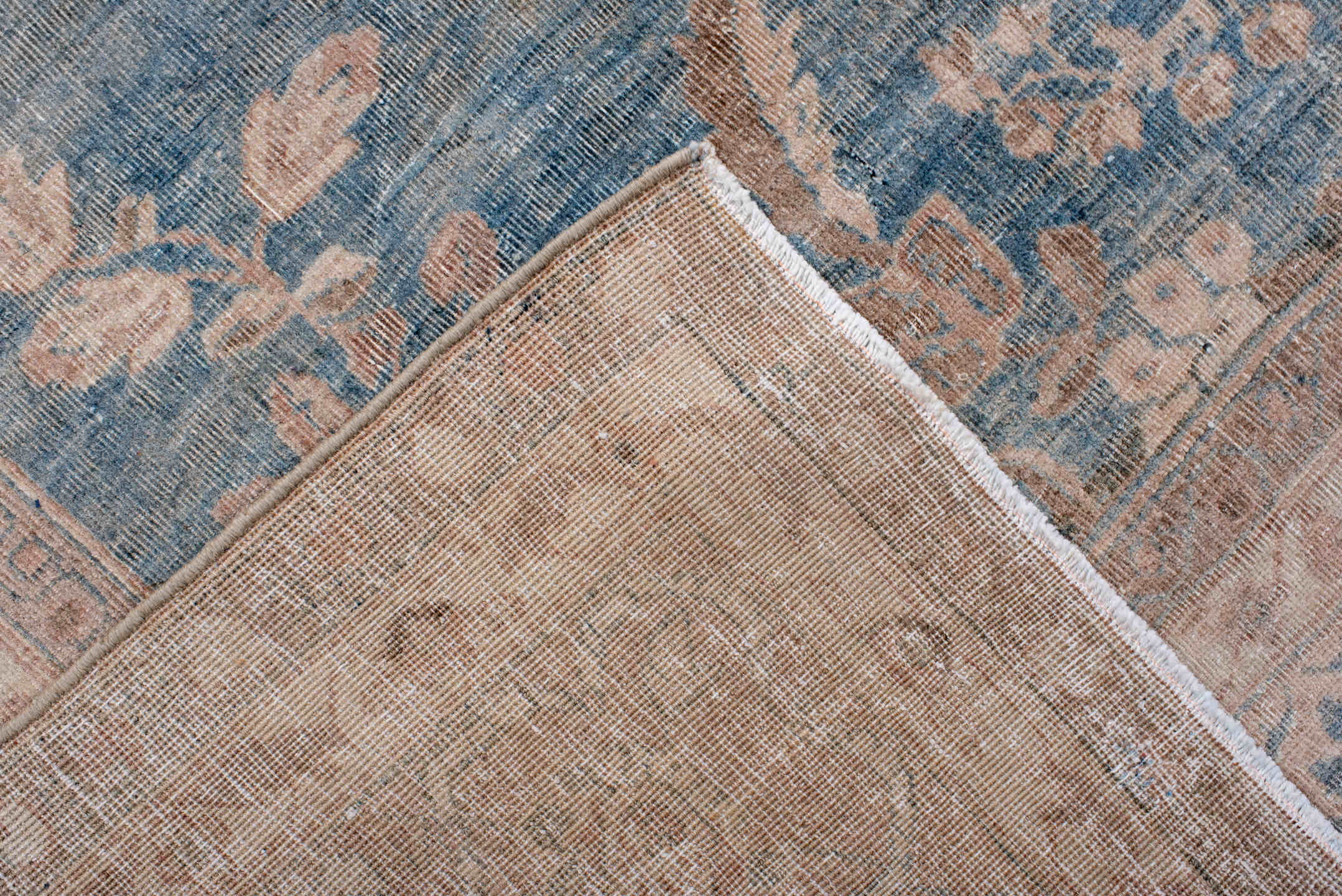 7' x 10' one-of-a-kind handmade antique Tabriz large size rug. Color palette: ivory, powder blue, blush, taupe, pale rose