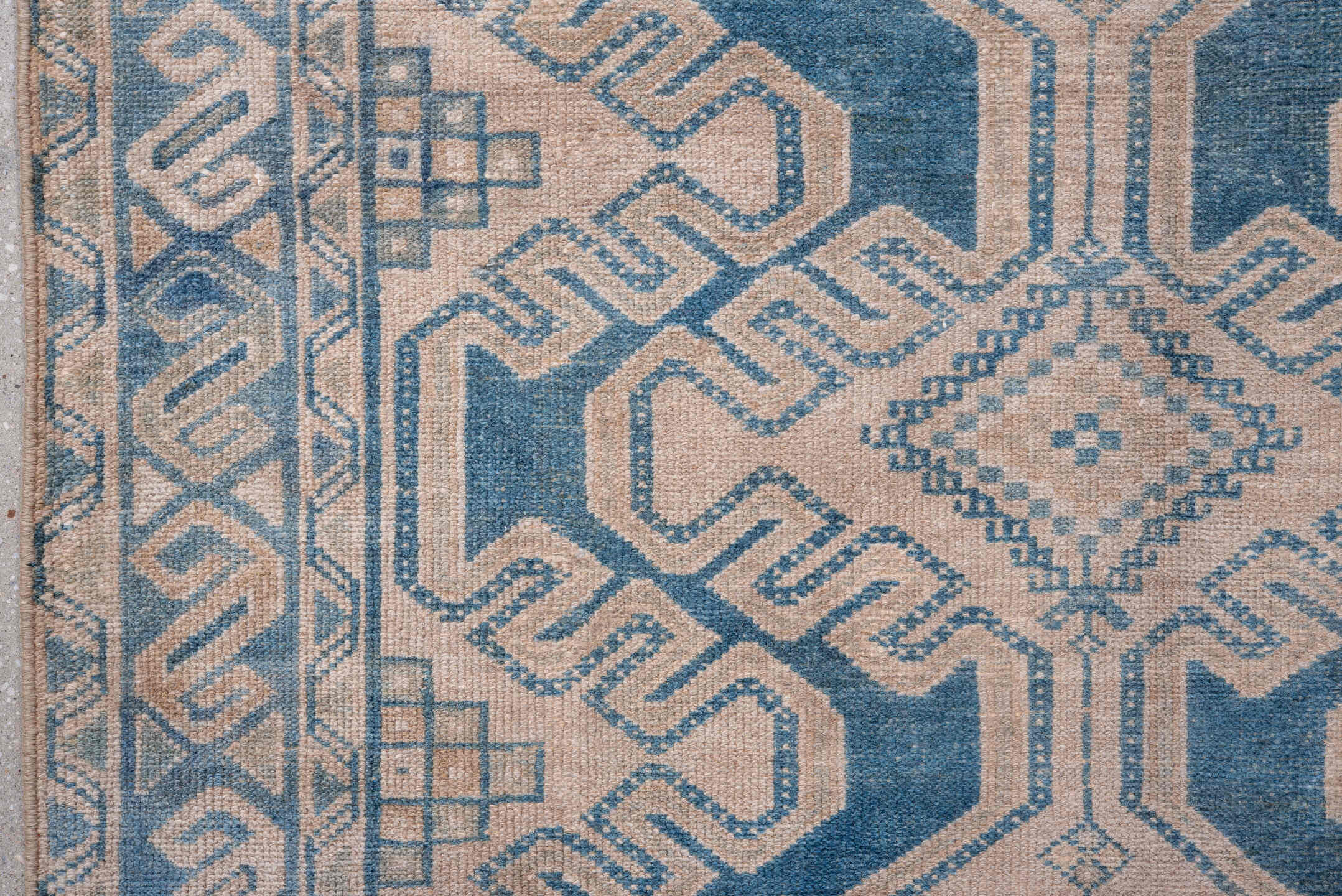 3' x 9' one-of-a-kind handmade vintage Malayer runner rug. Color palette: ivory, sky blue, slate blue, taupe, beige