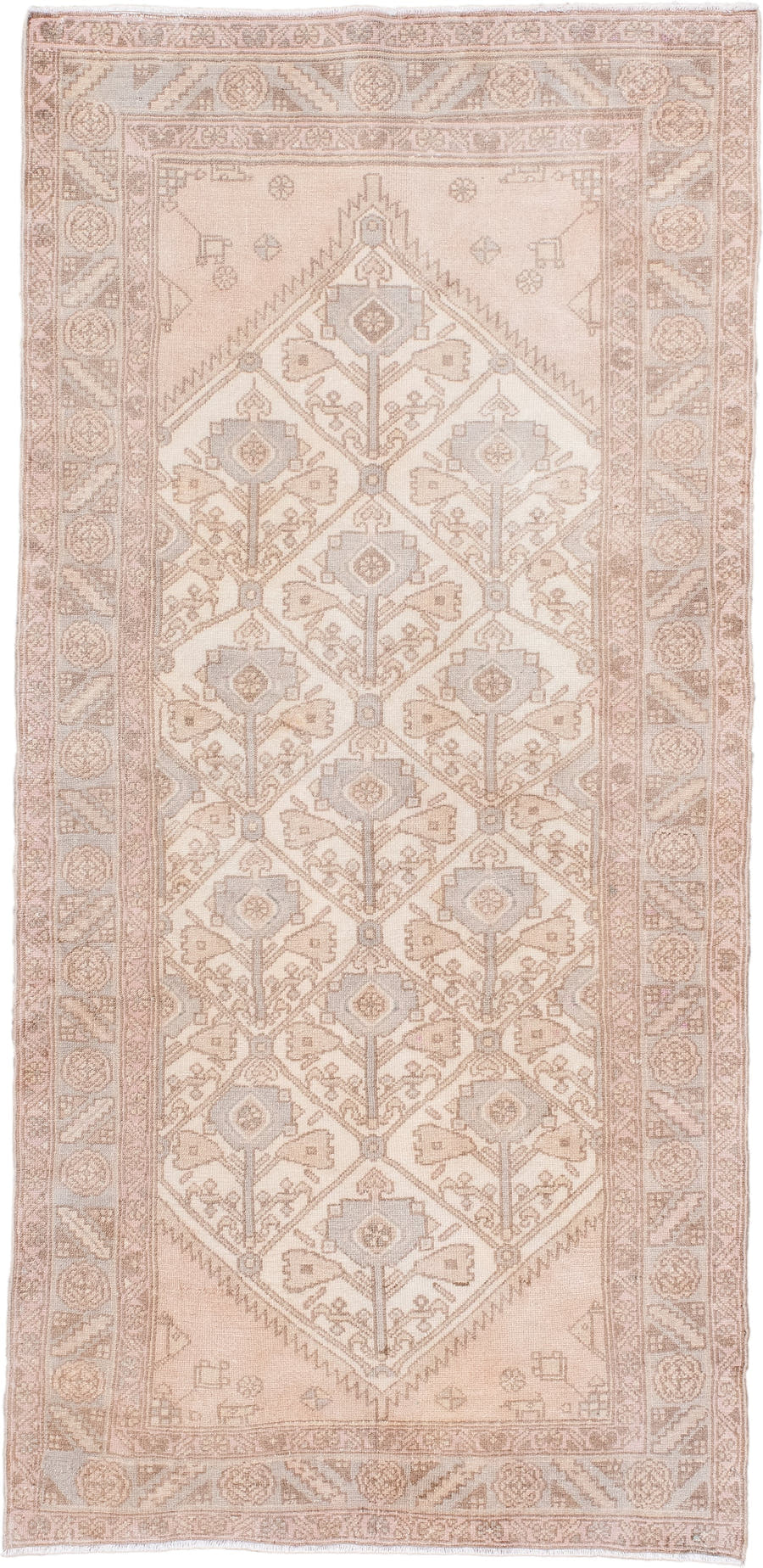 3' x 6' one-of-a-kind handmade antique Malayer runner rug. Color palette: ivory, blush, taupe, pale_blue, sand, pink, beige
