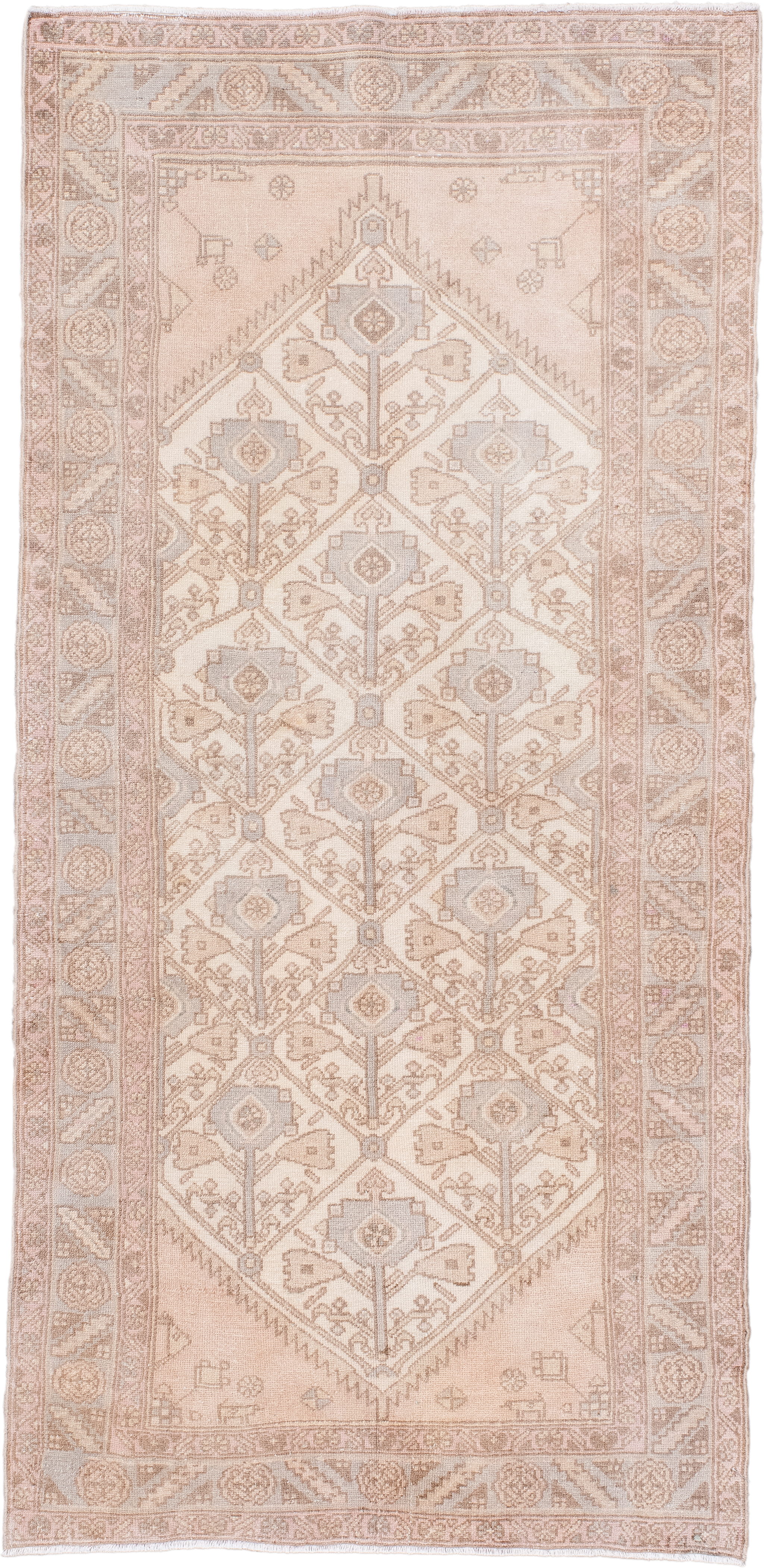 3' x 6' one-of-a-kind handmade antique Malayer runner rug. Color palette: ivory, blush, taupe, pale_blue, sand, pink, beige