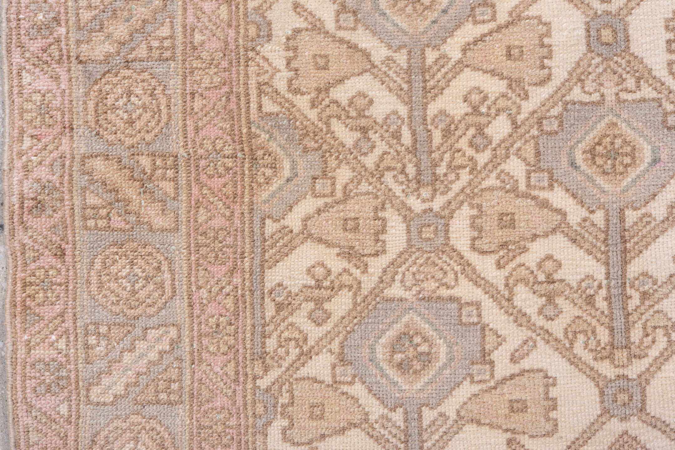 3' x 6' one-of-a-kind handmade antique Malayer runner rug. Color palette: ivory, blush, taupe, pale_blue, sand, pink, beige
