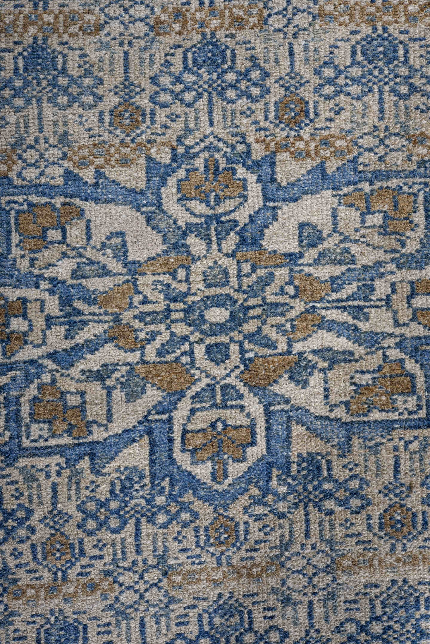 3' x 6' one-of-a-kind handmade antique Malayer runner rug. Color palette: ivory, blue, taupe, beige, camel, slate, gray