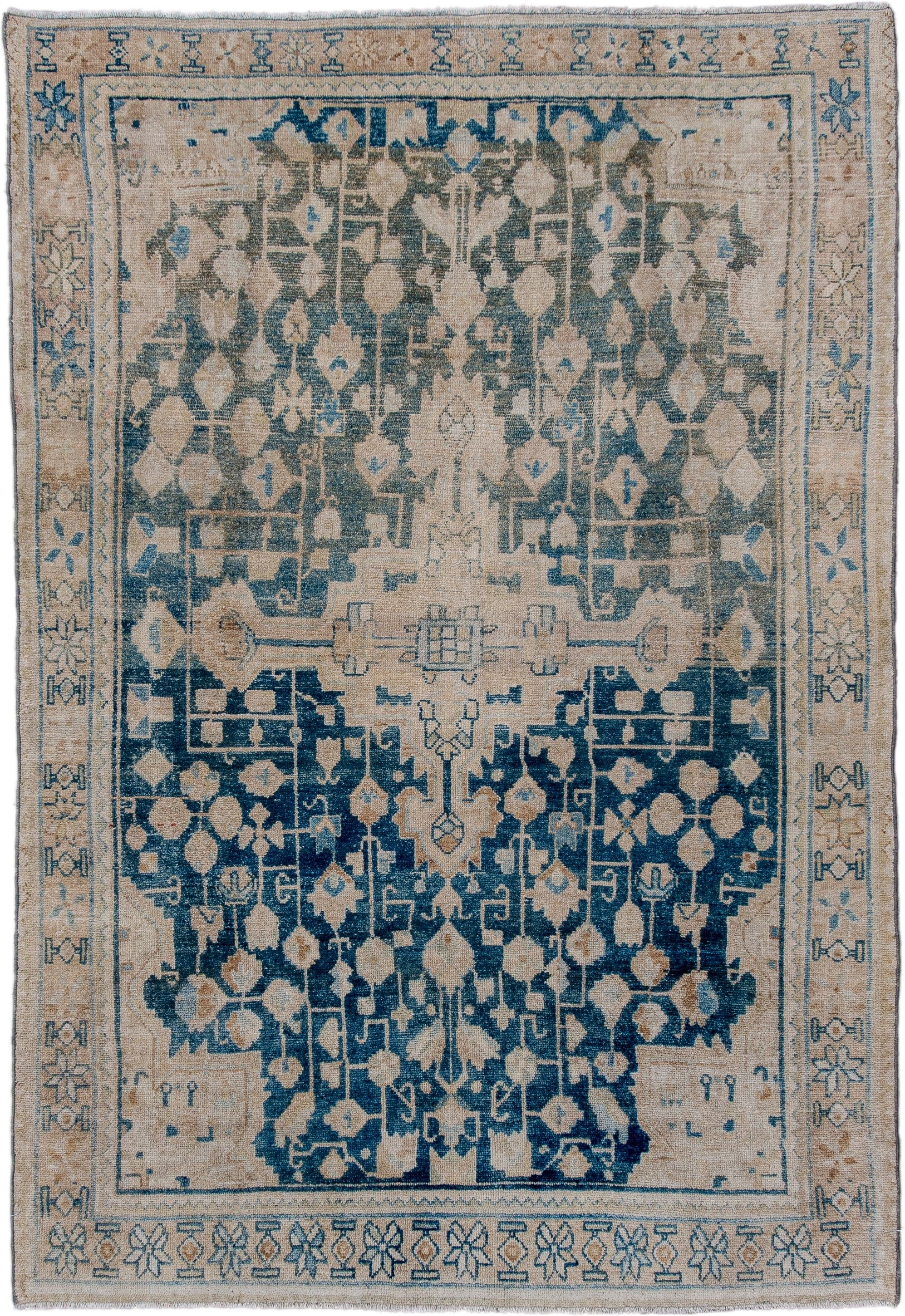 4' x 6' one-of-a-kind handmade antique Hamadan small size rug. Color palette: ivory, indigo, beige, slate, taupe, purple