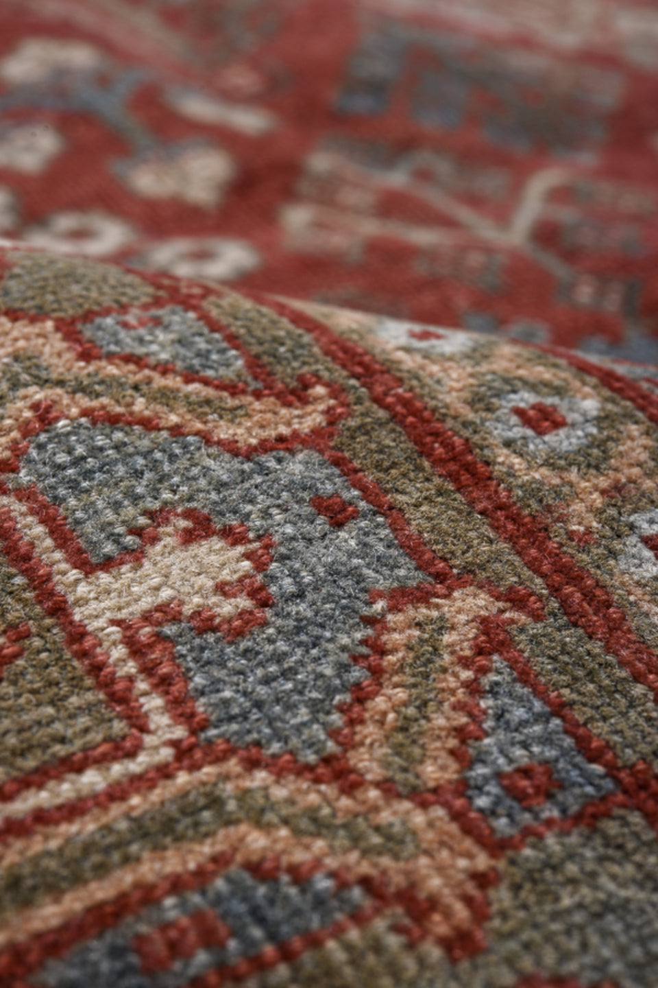 8' x 11' one-of-a-kind handmade vintage Joshegan large size rug. Color palette: brown, gray, light gray, off-white, pink