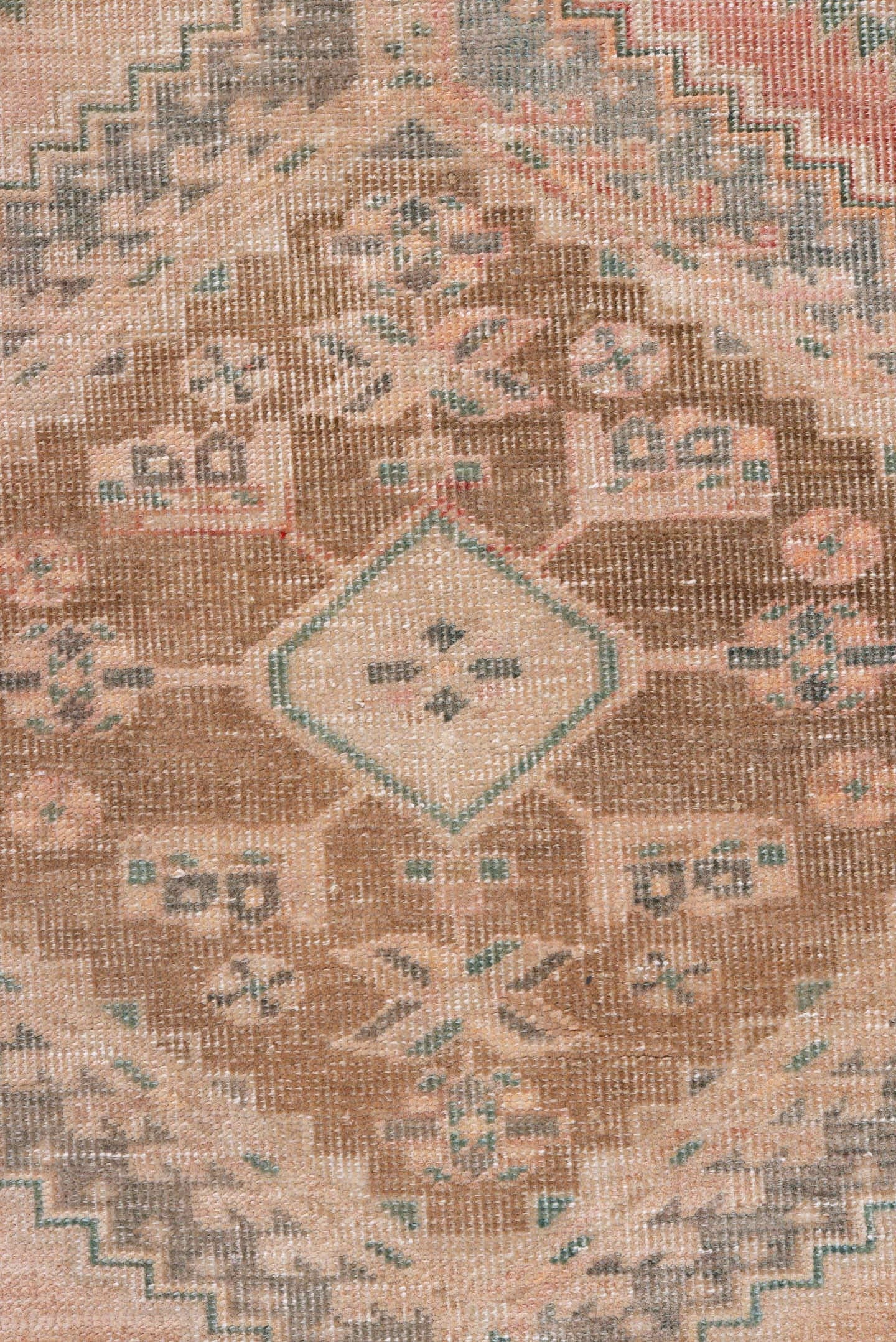 3' x 7' one-of-a-kind handmade antique Sarab runner rug. Color palette: blush, ivory, camel, taupe, pale teal, muted rust
