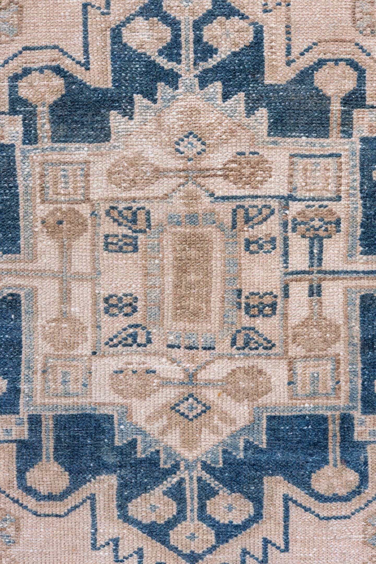 3' x 9' one-of-a-kind handmade vintage Malayer runner rug. Color palette: ivory, blue, taupe, beige, camel, gray