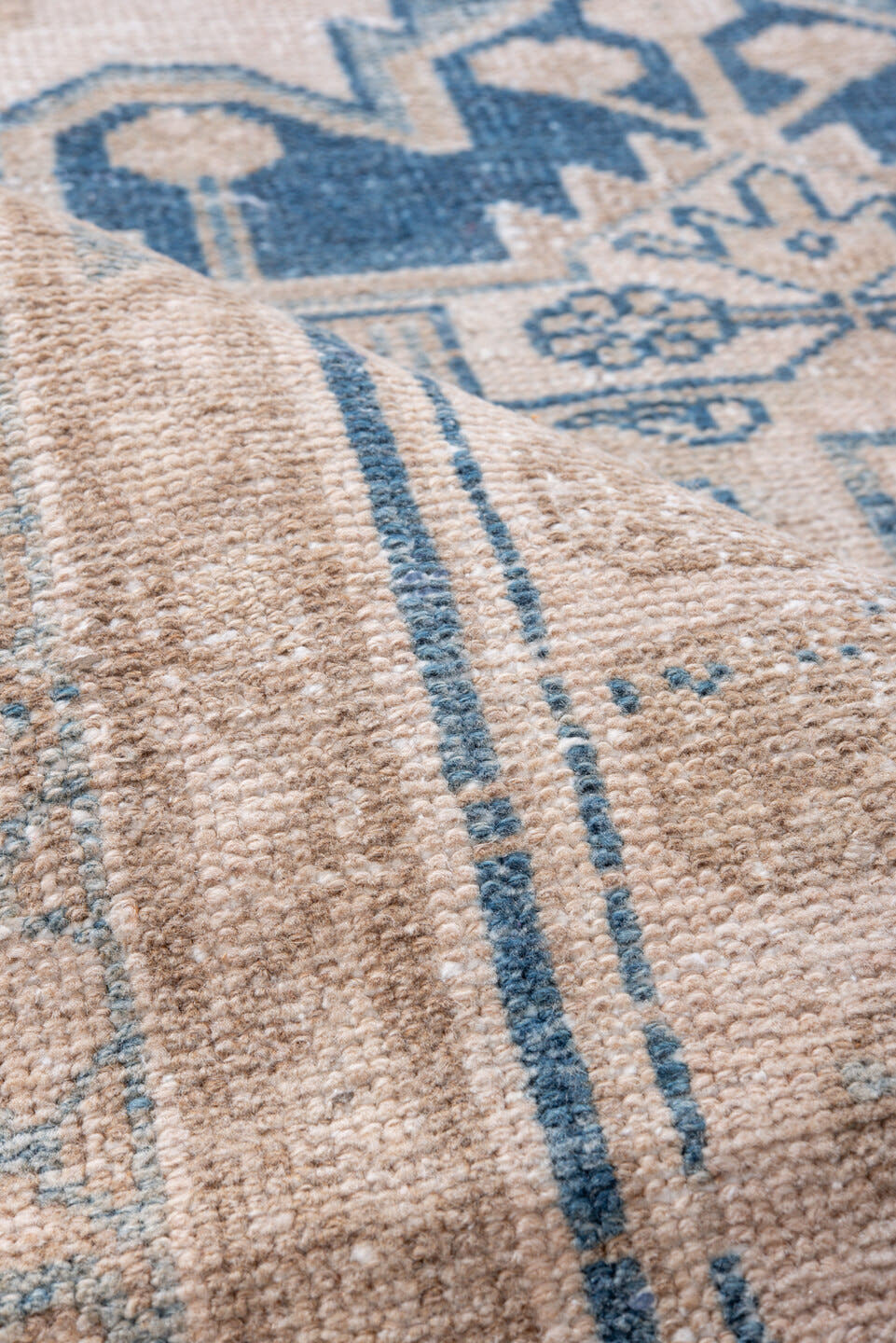 3' x 9' one-of-a-kind handmade vintage Malayer runner rug. Color palette: ivory, blue, taupe, beige, camel, gray
