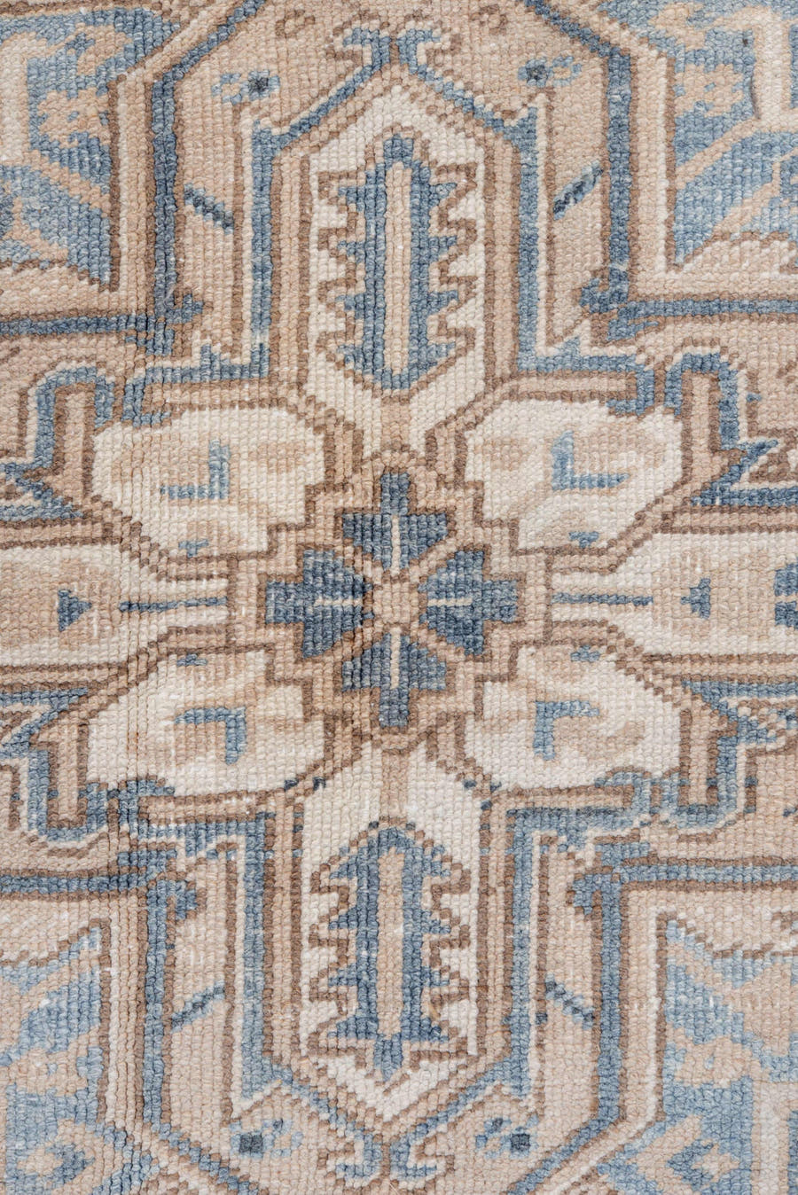 6' x 7' one-of-a-kind handmade vintage Heriz rug. Color palette: ivory, blue, taupe, charcoal, cream, slate, beige, gray