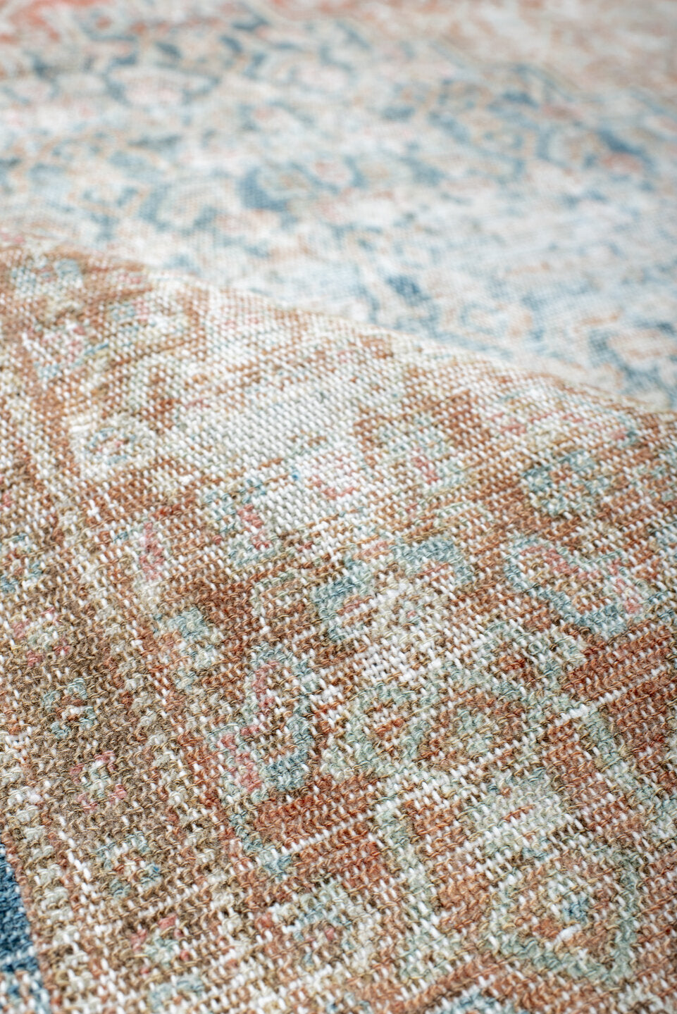 3' x 4' one-of-a-kind handmade vintage Hamadan small size rug. Color palette: blue, brown, dark gray, dark salmon, gray