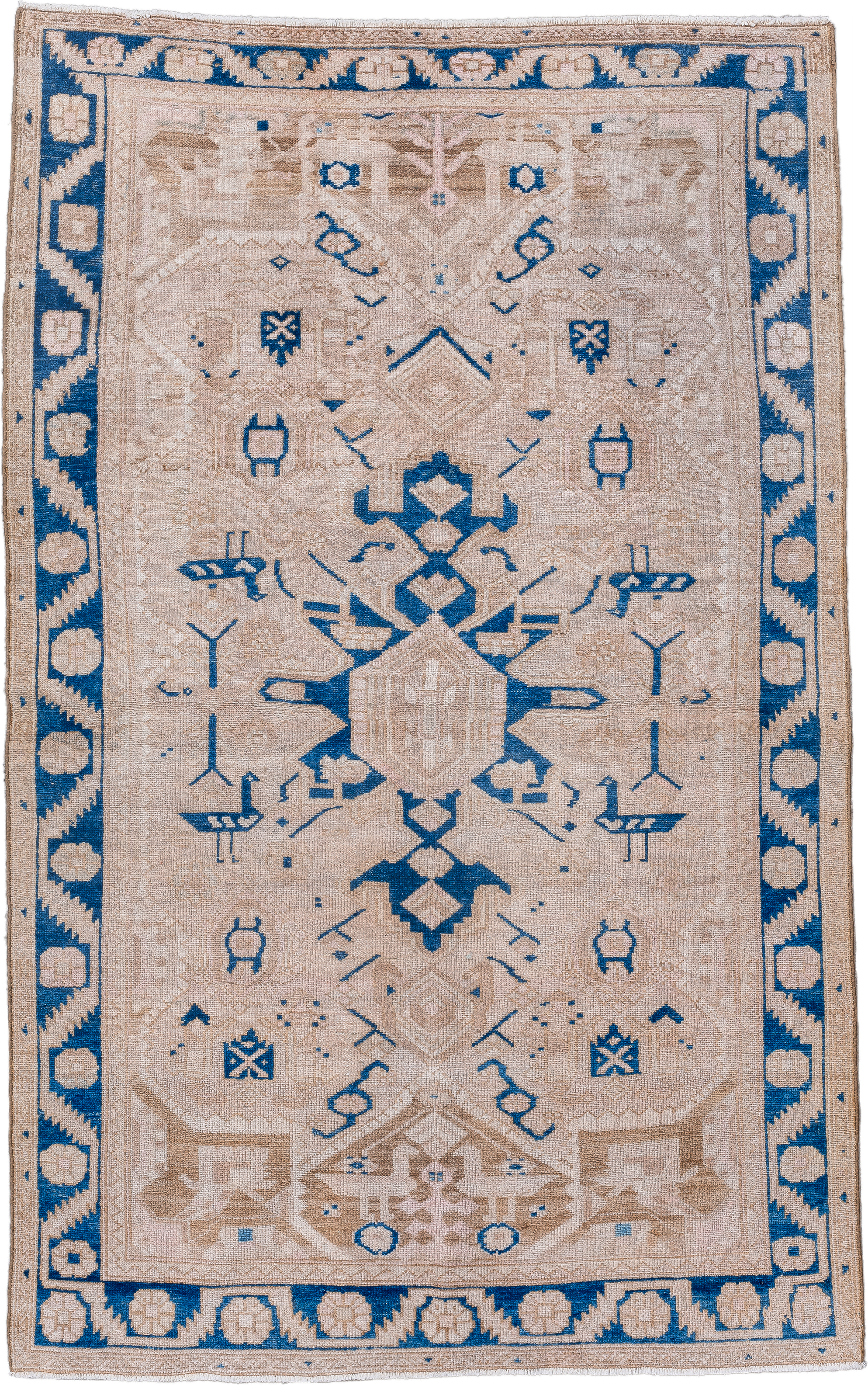 4' x 6' one-of-a-kind handmade vintage Hamadan small size rug. Color palette: ivory, beige, cobalt, taupe, blue, gray