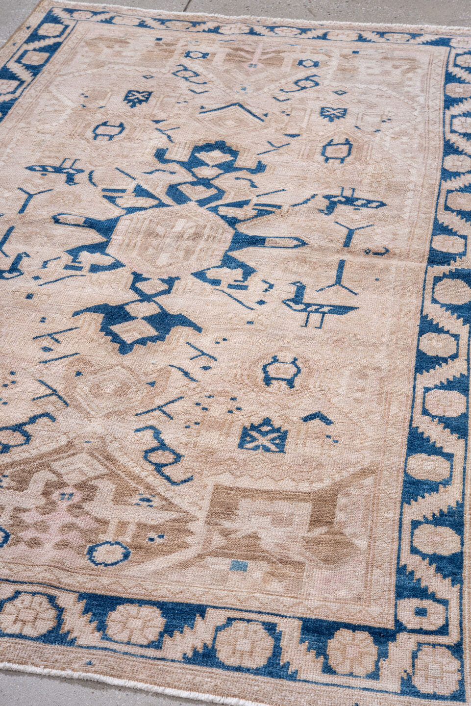 4' x 6' one-of-a-kind handmade vintage Hamadan small size rug. Color palette: ivory, beige, cobalt, taupe, blue, gray