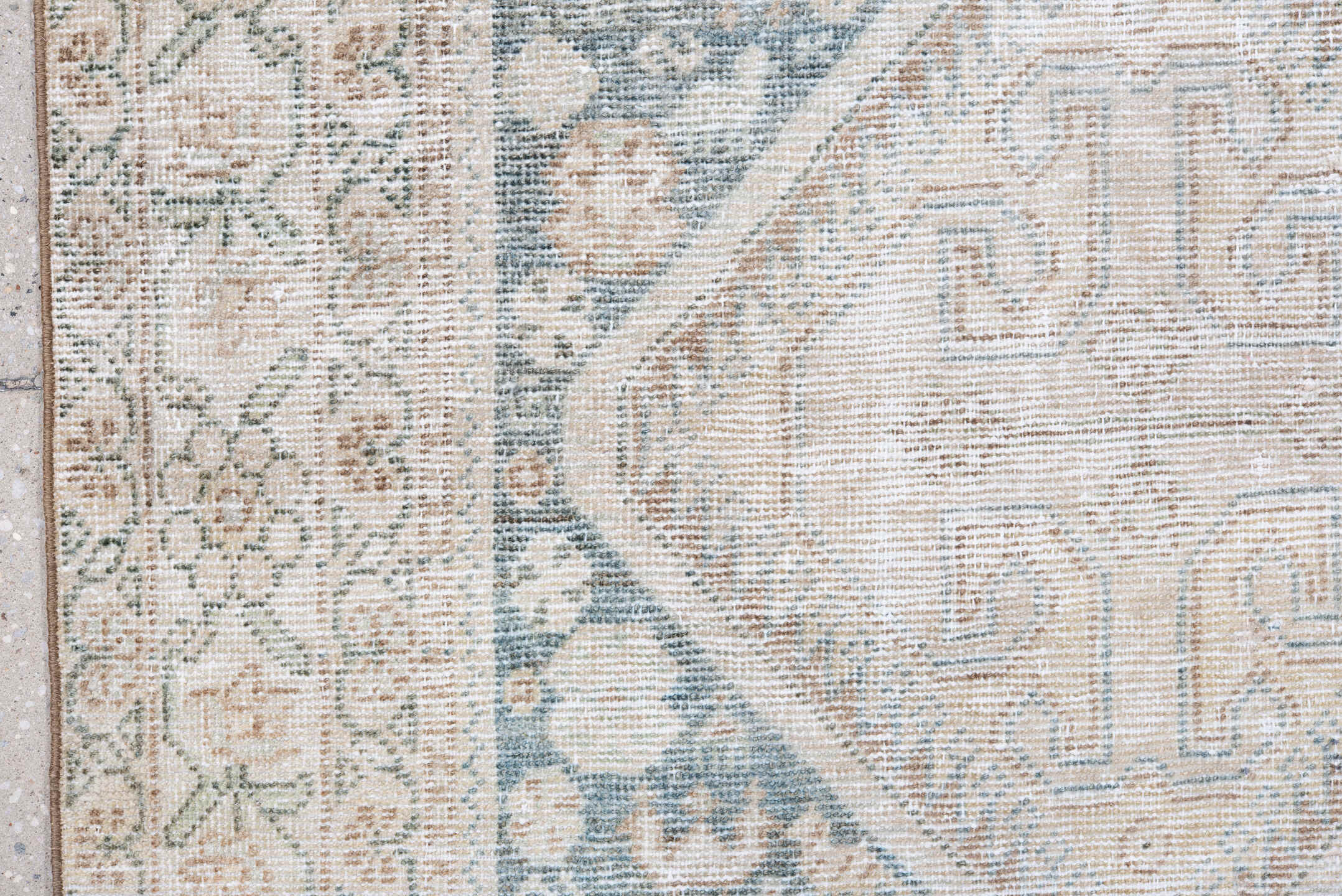 5' x 9' one-of-a-kind handmade antique Farahan medium size rug. Color palette: ivory, pale blue, sand, beige, taupe