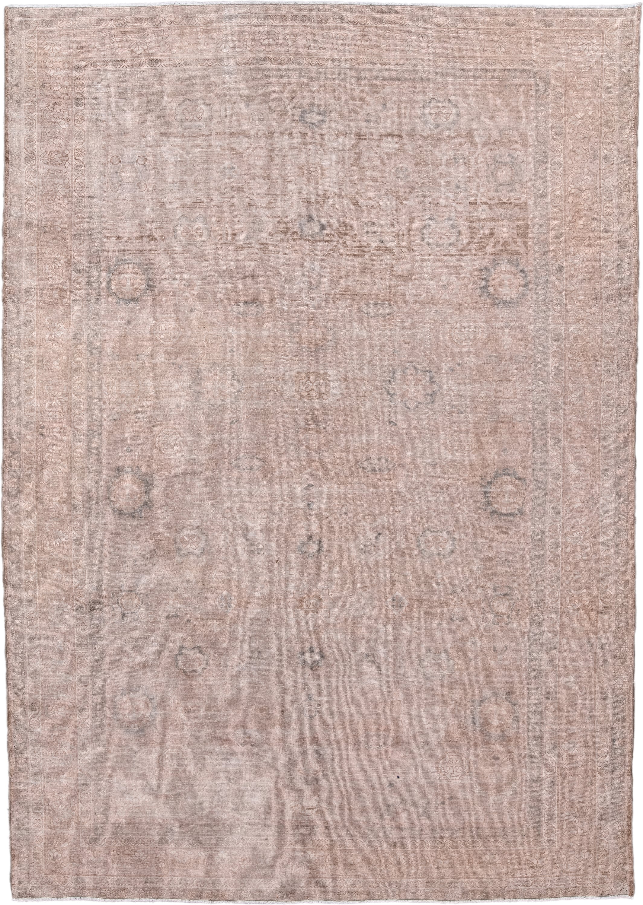 7' x 10' one-of-a-kind handmade vintage Malayer large size rug. Color palette: blush, taupe, ivory, dusty rose, pewter