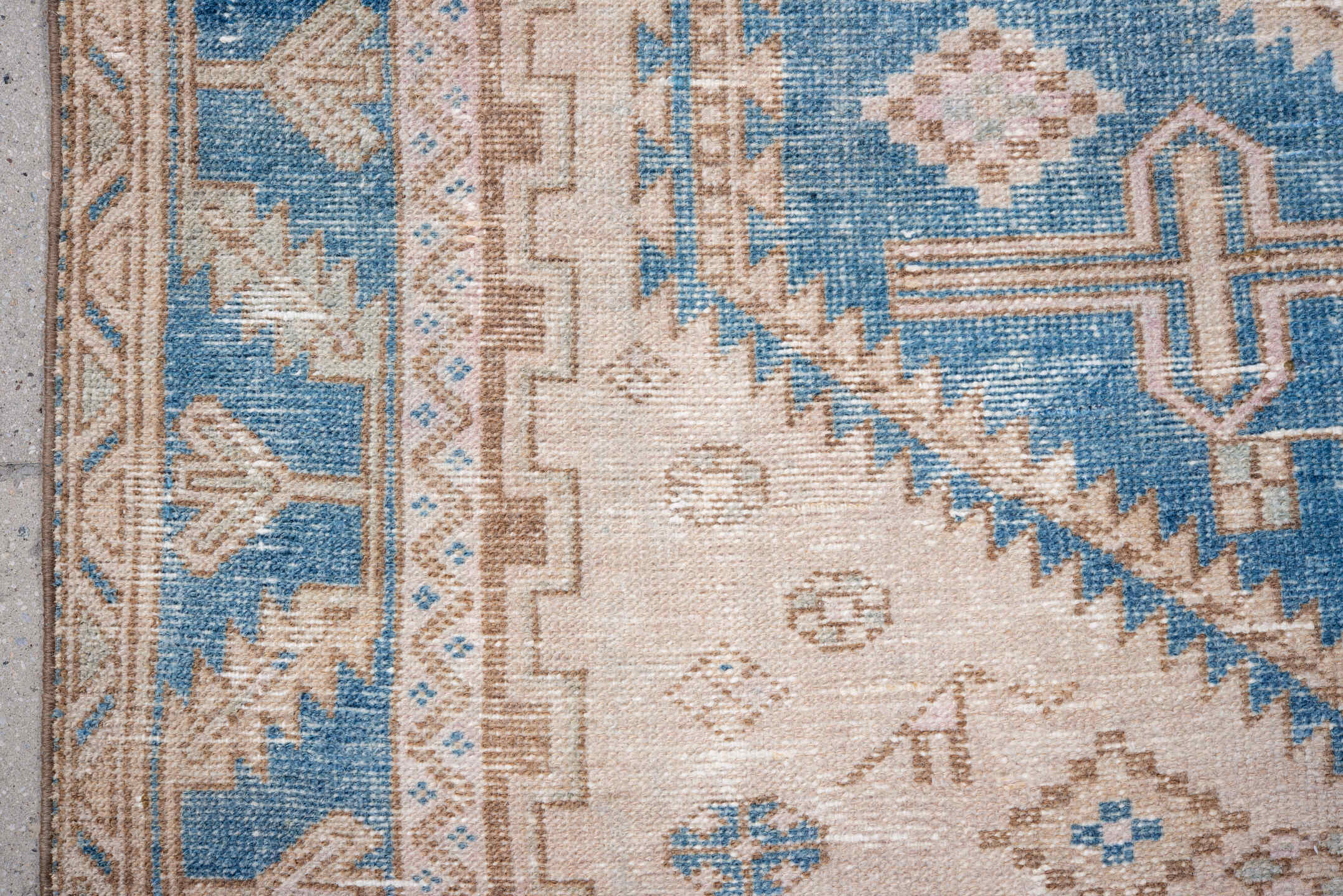 4' x 6' one-of-a-kind handmade vintage Hamadan rug. Color palette: ivory, sky blue, taupe, beige, camel, light blue, gray