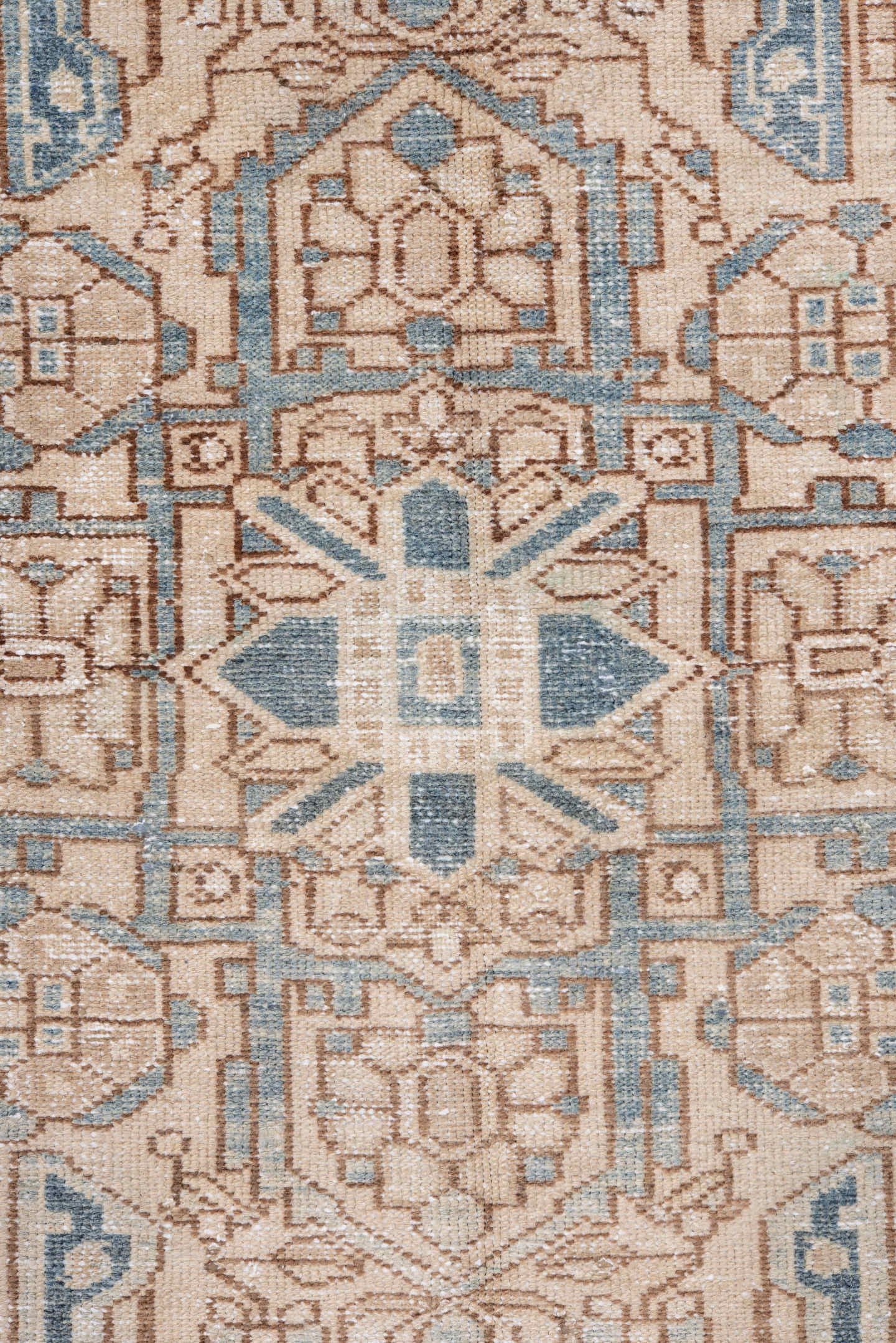 4' x 6' one-of-a-kind handmade vintage Malayer small size rug. Color palette: ivory, pale blue, tan, camel, taupe, beige