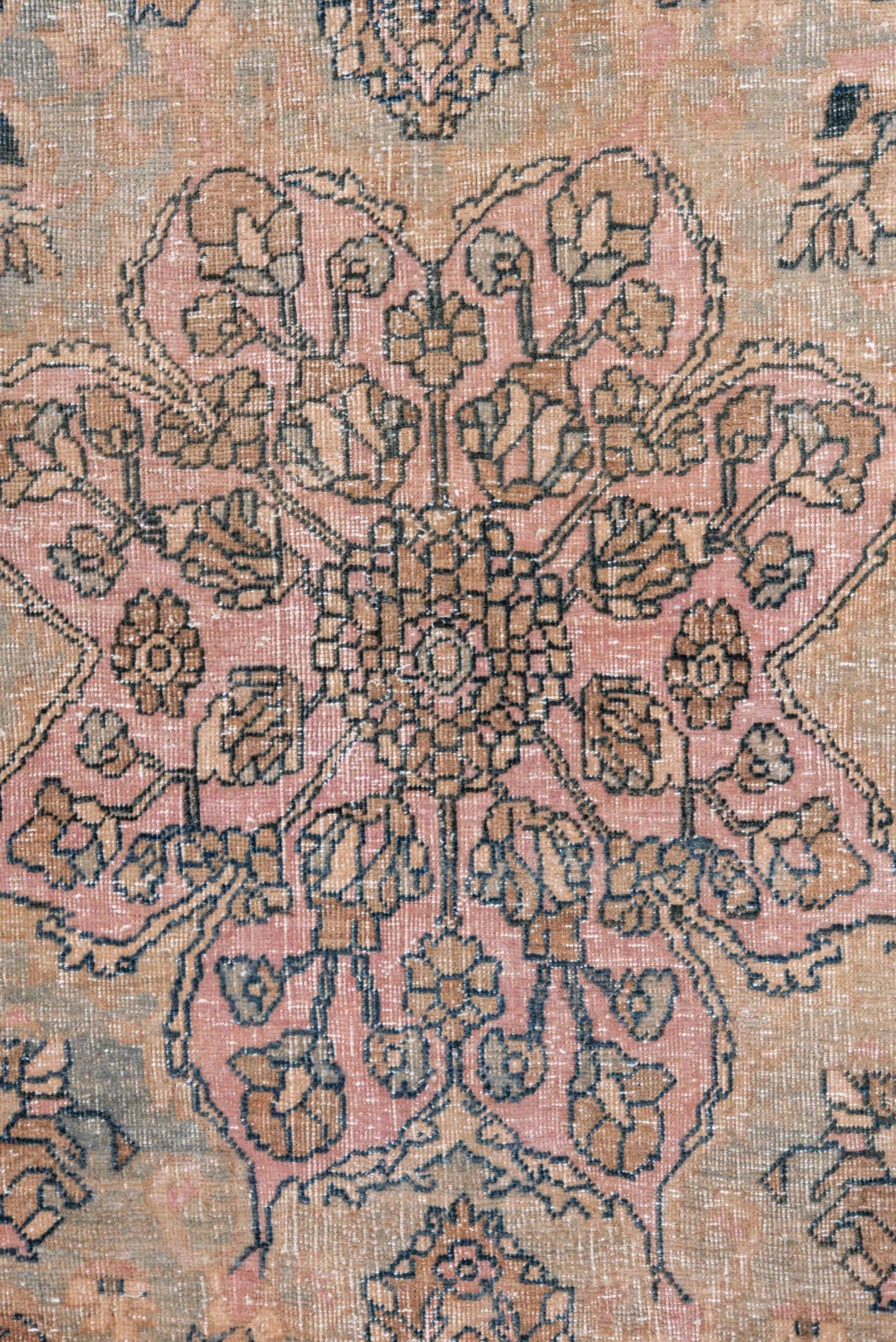 4' x 7' one-of-a-kind handmade antique Bidjar rug. Color palette: blush, ivory, navy, dusty rose, slate blue, coral, pink