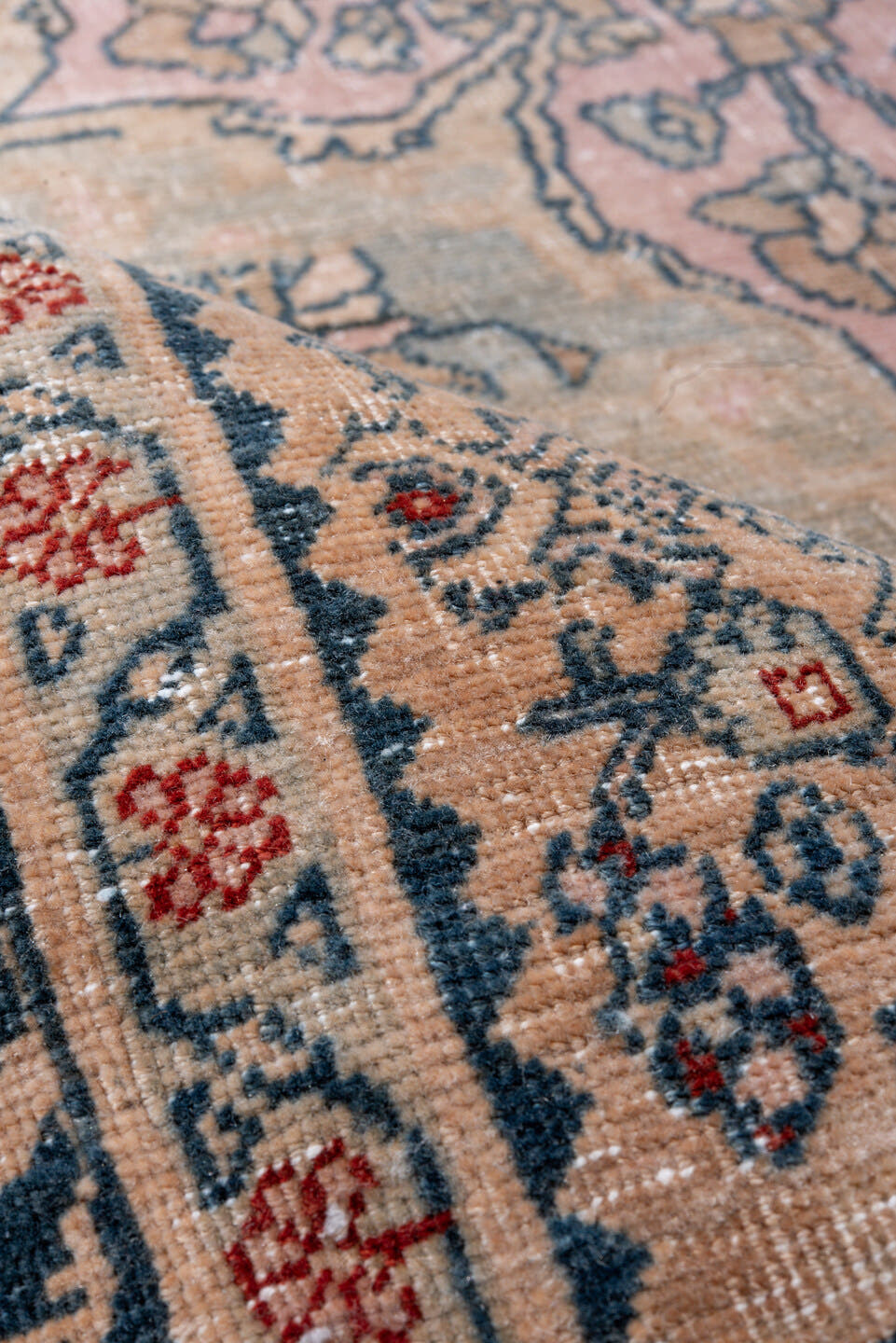 4' x 7' one-of-a-kind handmade antique Bidjar rug. Color palette: blush, ivory, navy, dusty rose, slate blue, coral, pink