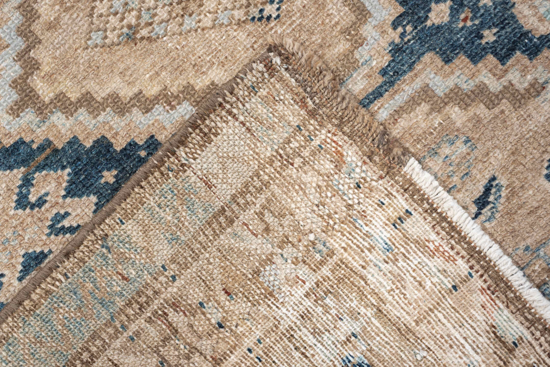 3' x 6' one-of-a-kind handmade antique Hamadan small size rug. Color palette: denim blue, ivory, beige, taupe, camel