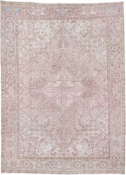 6' x 9' one-of-a-kind handmade antique Heriz medium size rug. Color palette: ivory, blush, taupe, pale blue, dusty rose