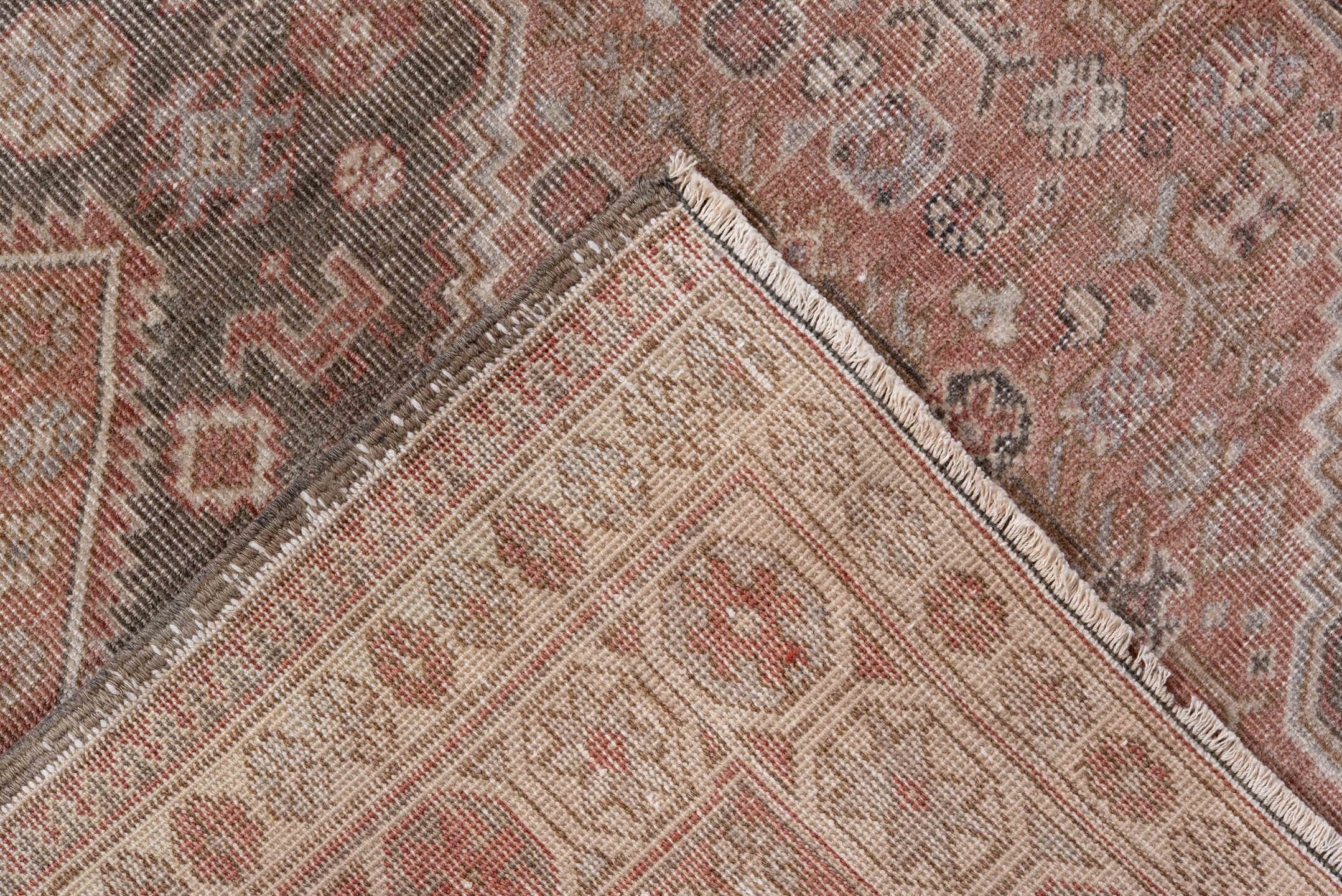 3' x 5' one-of-a-kind handmade vintage Sivas small size rug. Color palette: black, brown, gray, lavender blush, light gray