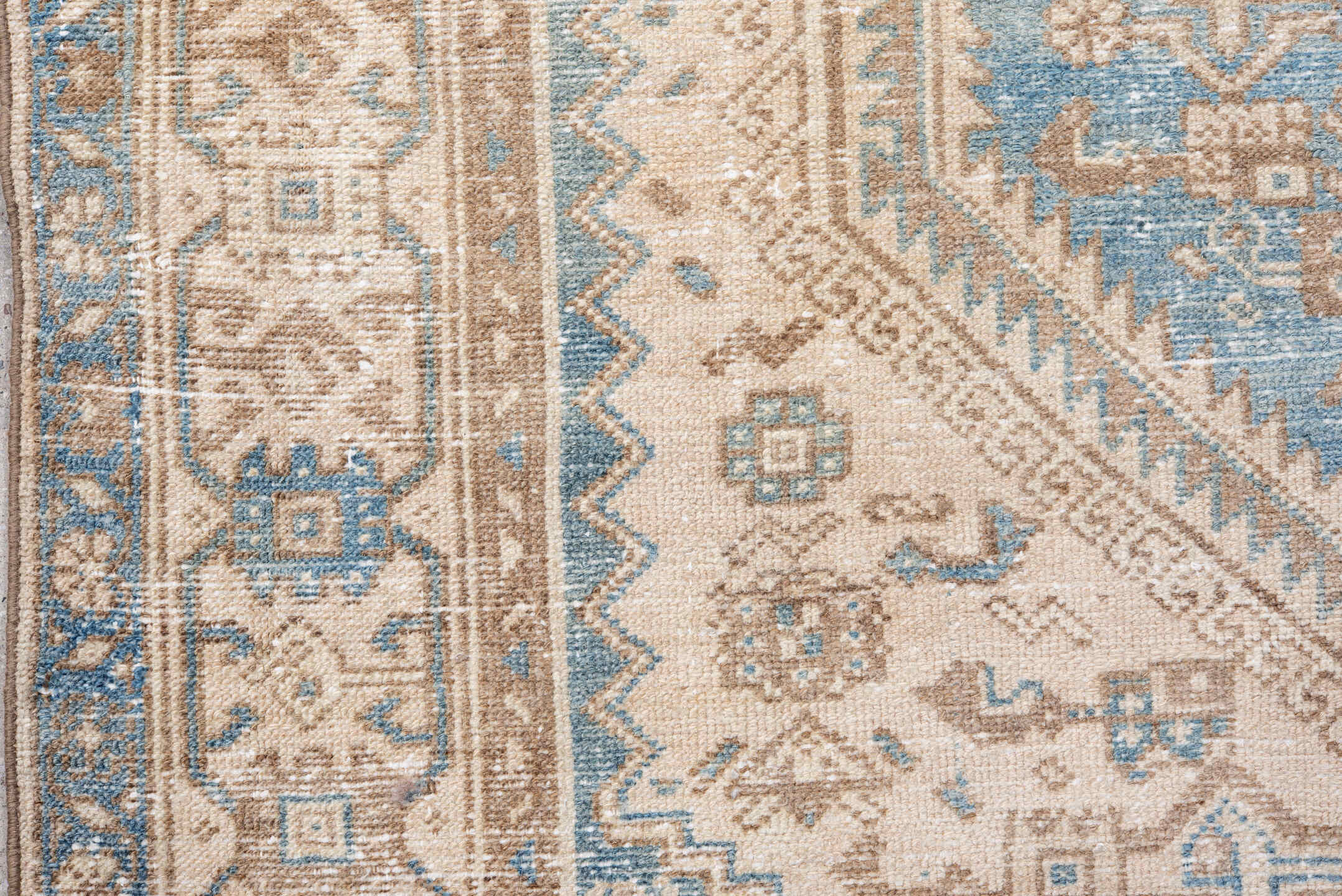 4' x 6' one-of-a-kind handmade vintage Hamadan small size rug. Color palette: ivory, sky blue, beige, taupe, camel