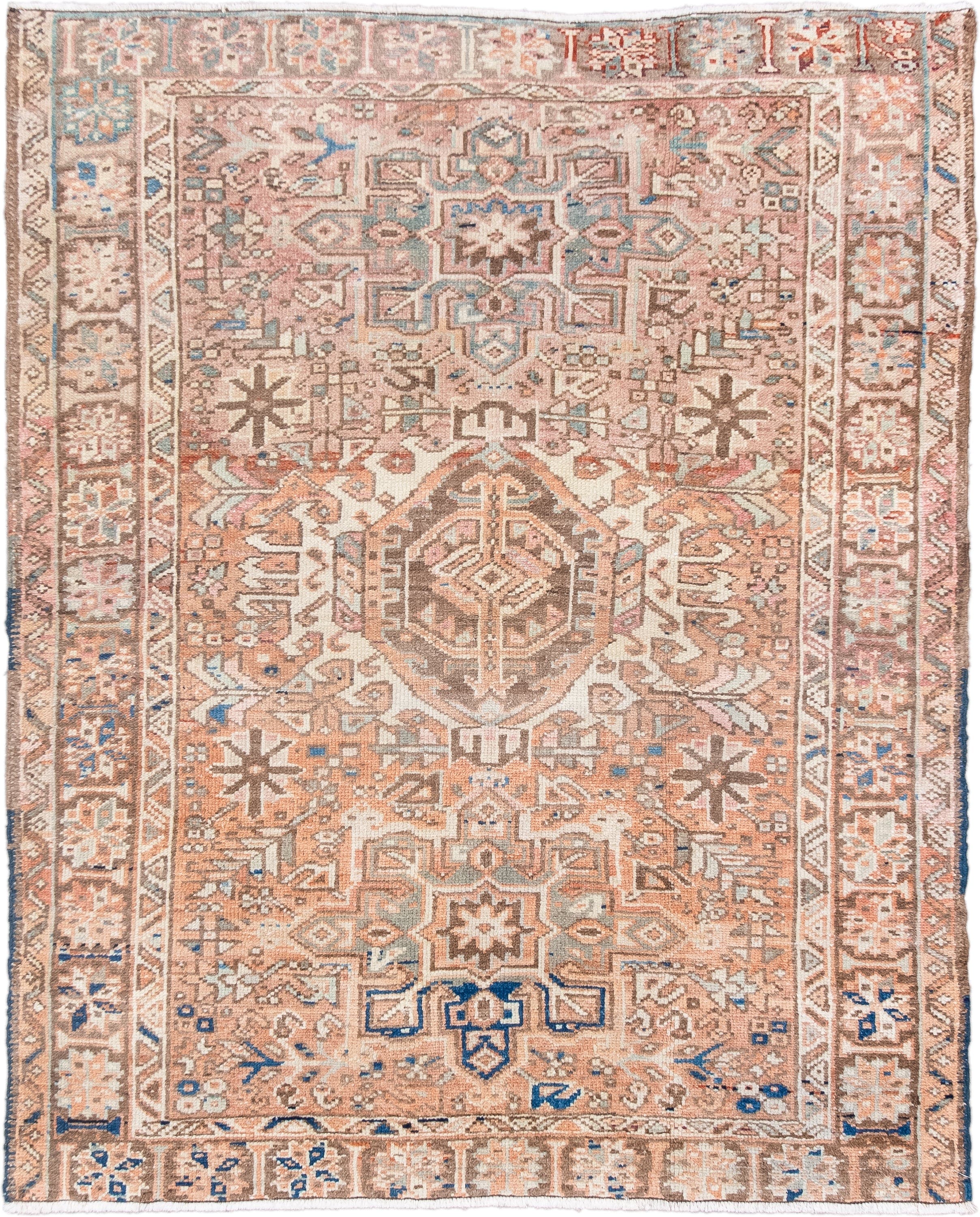 3' x 4' one-of-a-kind handmade antique Malayer small size rug. Color palette: blush, ivory, camel, taupe, sky_blue, brown