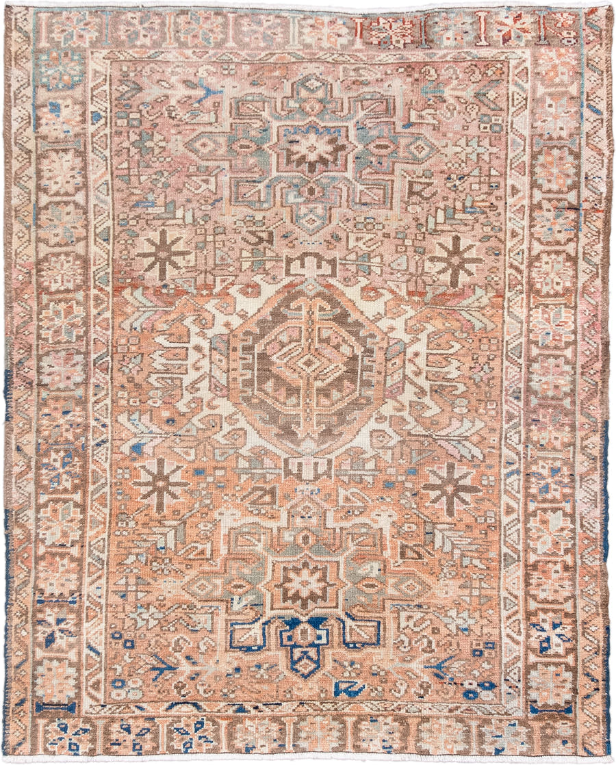 3' x 4' one-of-a-kind handmade antique Malayer small size rug. Color palette: blush, ivory, camel, taupe, sky_blue, brown