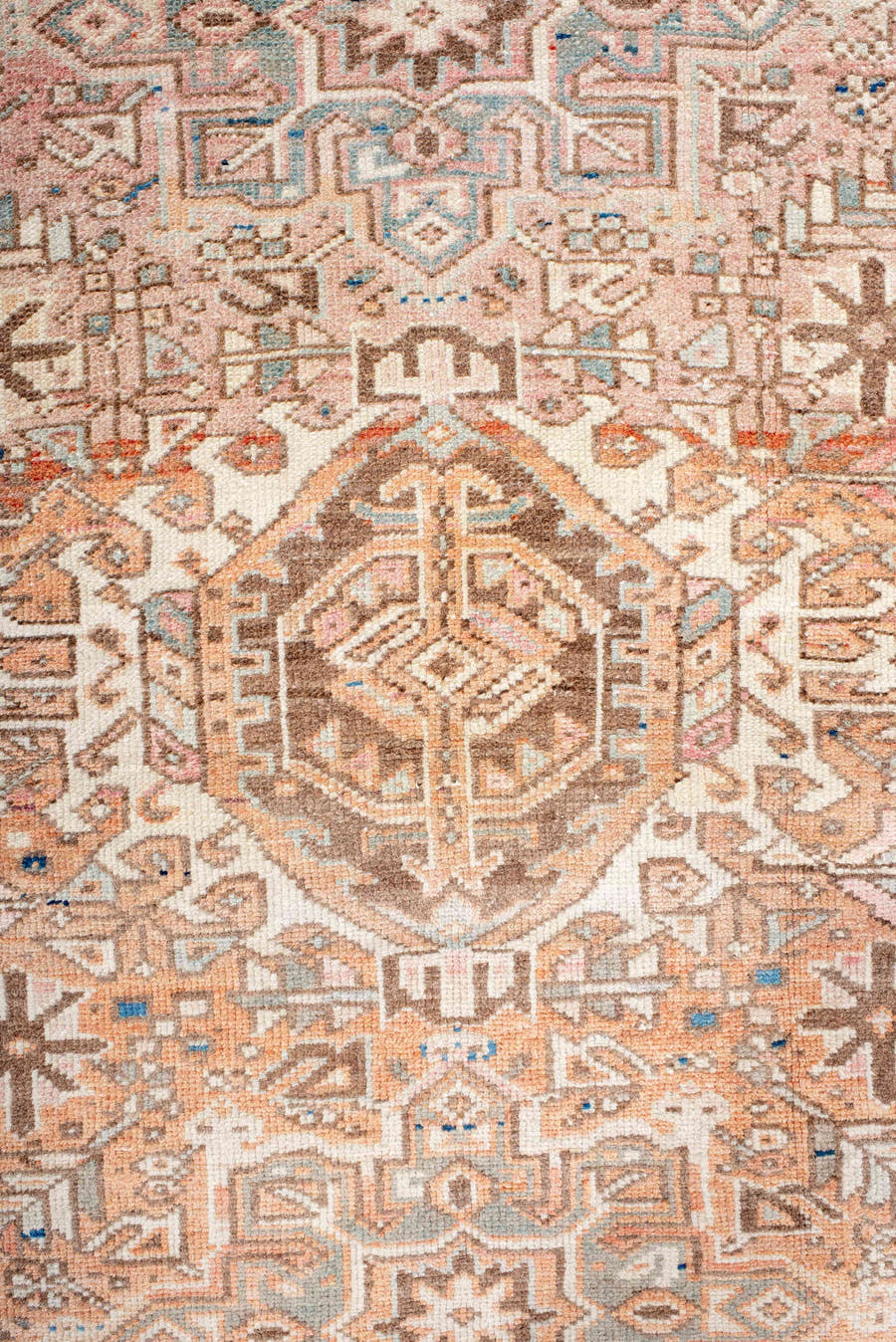 3' x 4' one-of-a-kind handmade antique Malayer small size rug. Color palette: blush, ivory, camel, taupe, sky_blue, brown