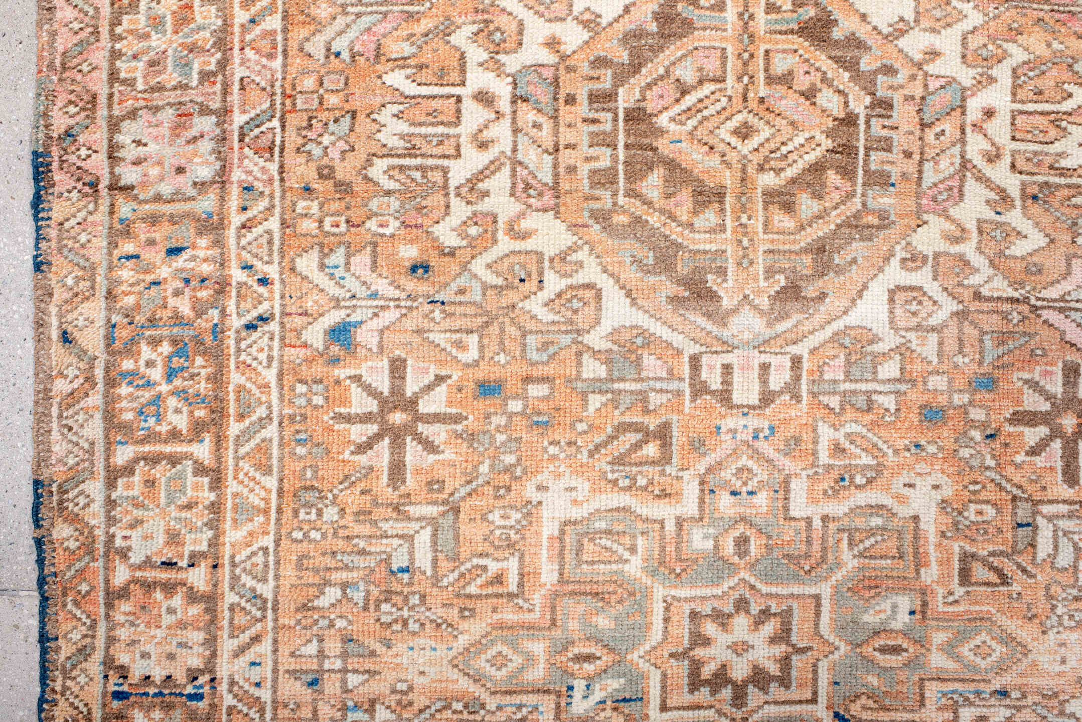 3' x 4' one-of-a-kind handmade antique Malayer small size rug. Color palette: blush, ivory, camel, taupe, sky_blue, brown