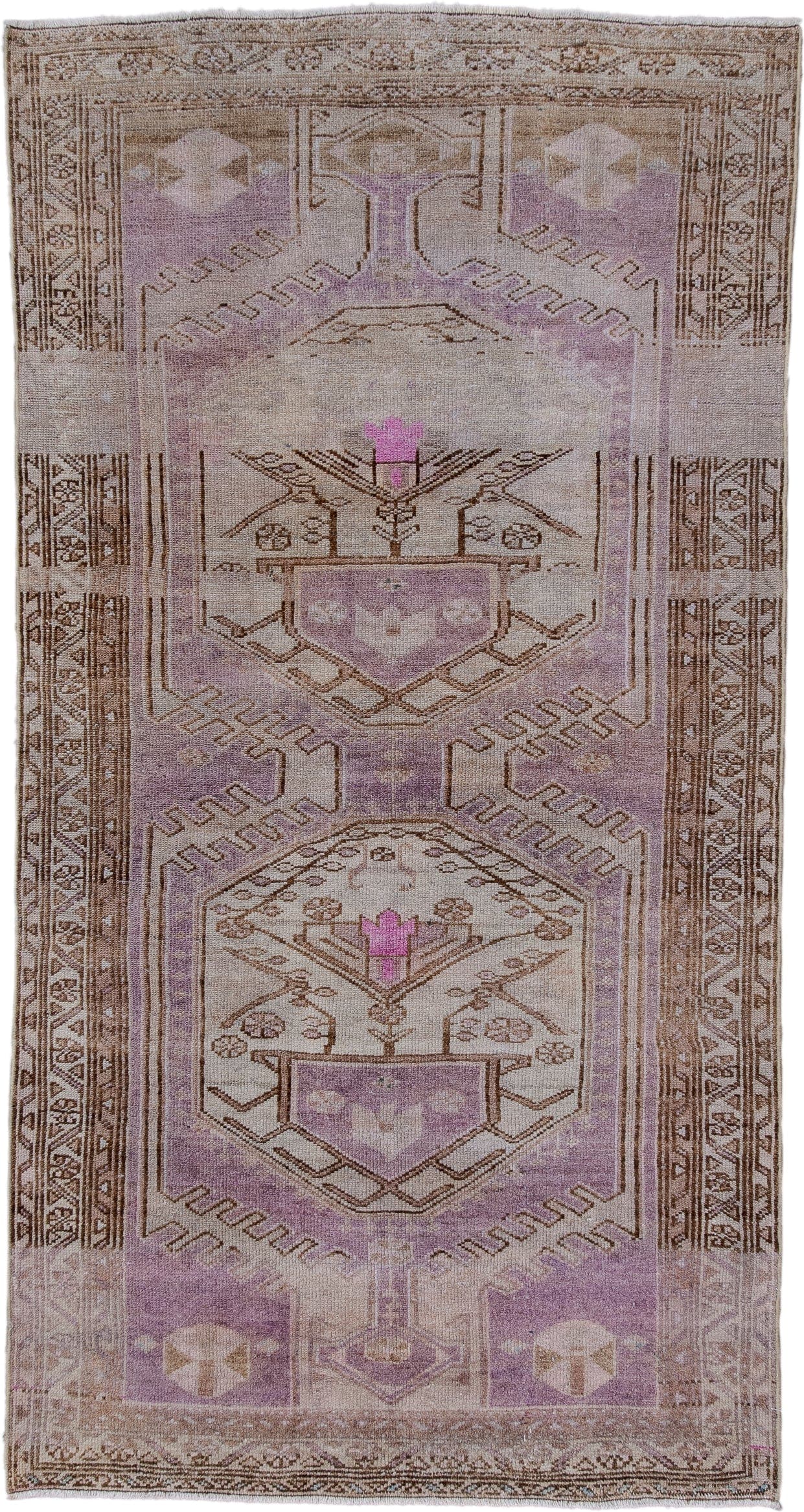 3' x 6' one-of-a-kind handmade antique Malayer small size rug. Color palette: taupe, lavender, ivory, brown, rose, beige