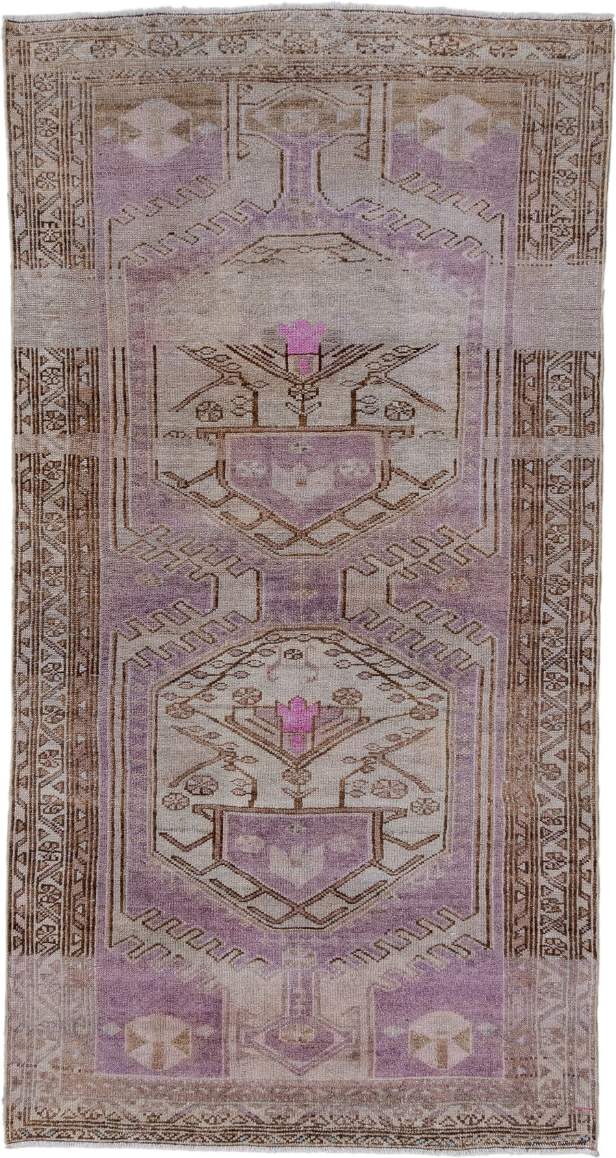 3' x 6' one-of-a-kind handmade antique Malayer small size rug. Color palette: taupe, lavender, ivory, brown, rose, beige