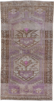 3' x 6' one-of-a-kind handmade antique Malayer small size rug. Color palette: taupe, lavender, ivory, brown, rose, beige