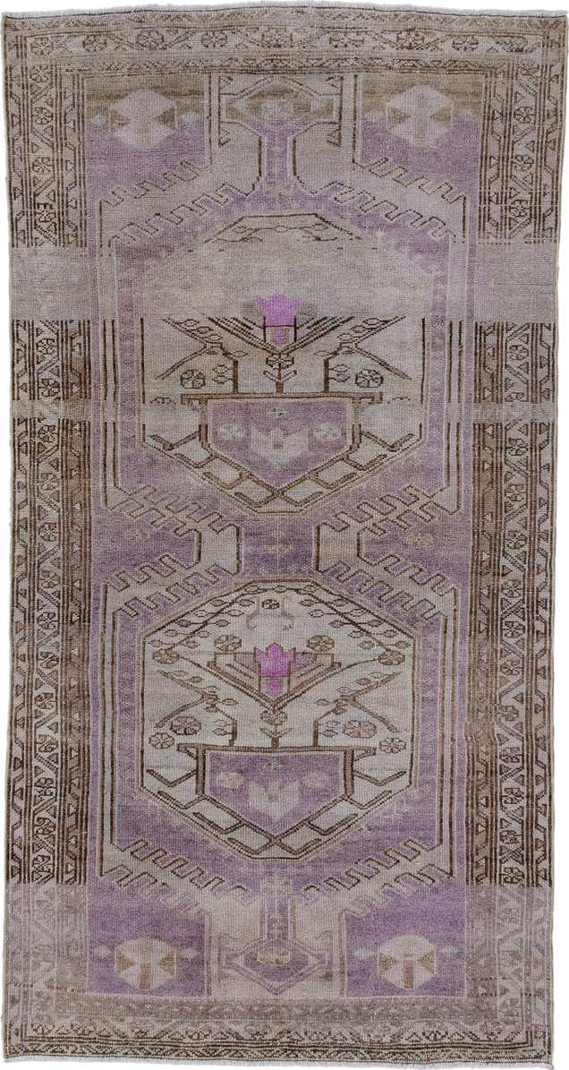 3' x 6' one-of-a-kind handmade antique Malayer small size rug. Color palette: taupe, lavender, ivory, brown, rose, beige