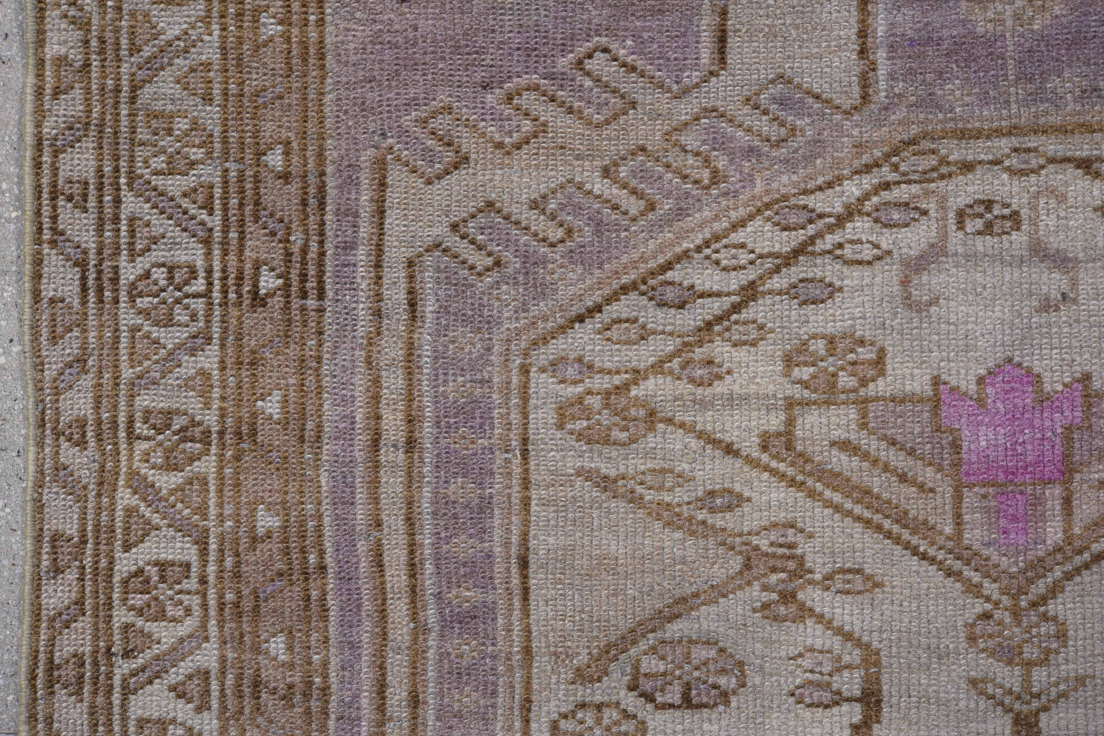 3' x 6' one-of-a-kind handmade antique Malayer small size rug. Color palette: taupe, lavender, ivory, brown, rose, beige