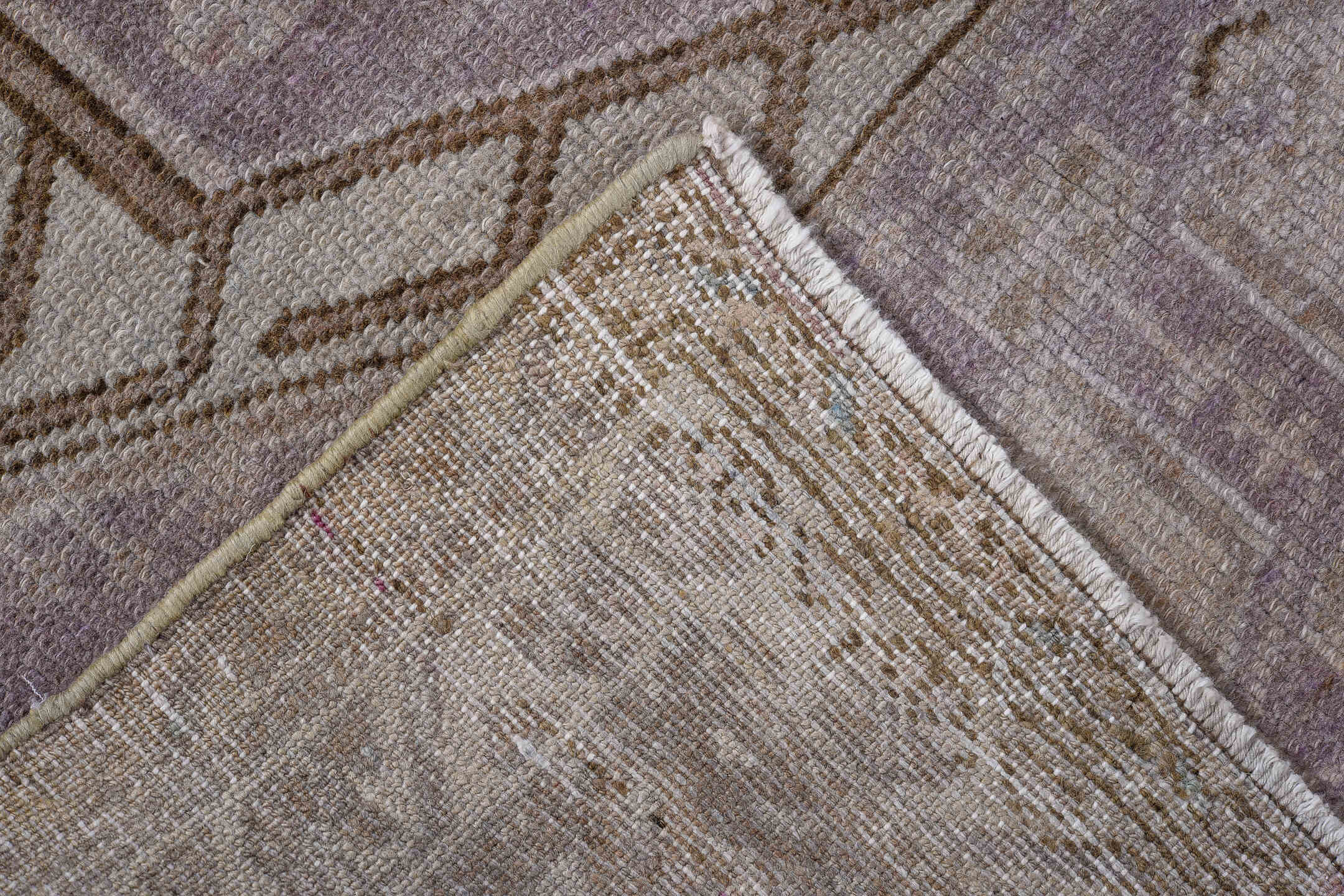 3' x 6' one-of-a-kind handmade antique Malayer small size rug. Color palette: taupe, lavender, ivory, brown, rose, beige