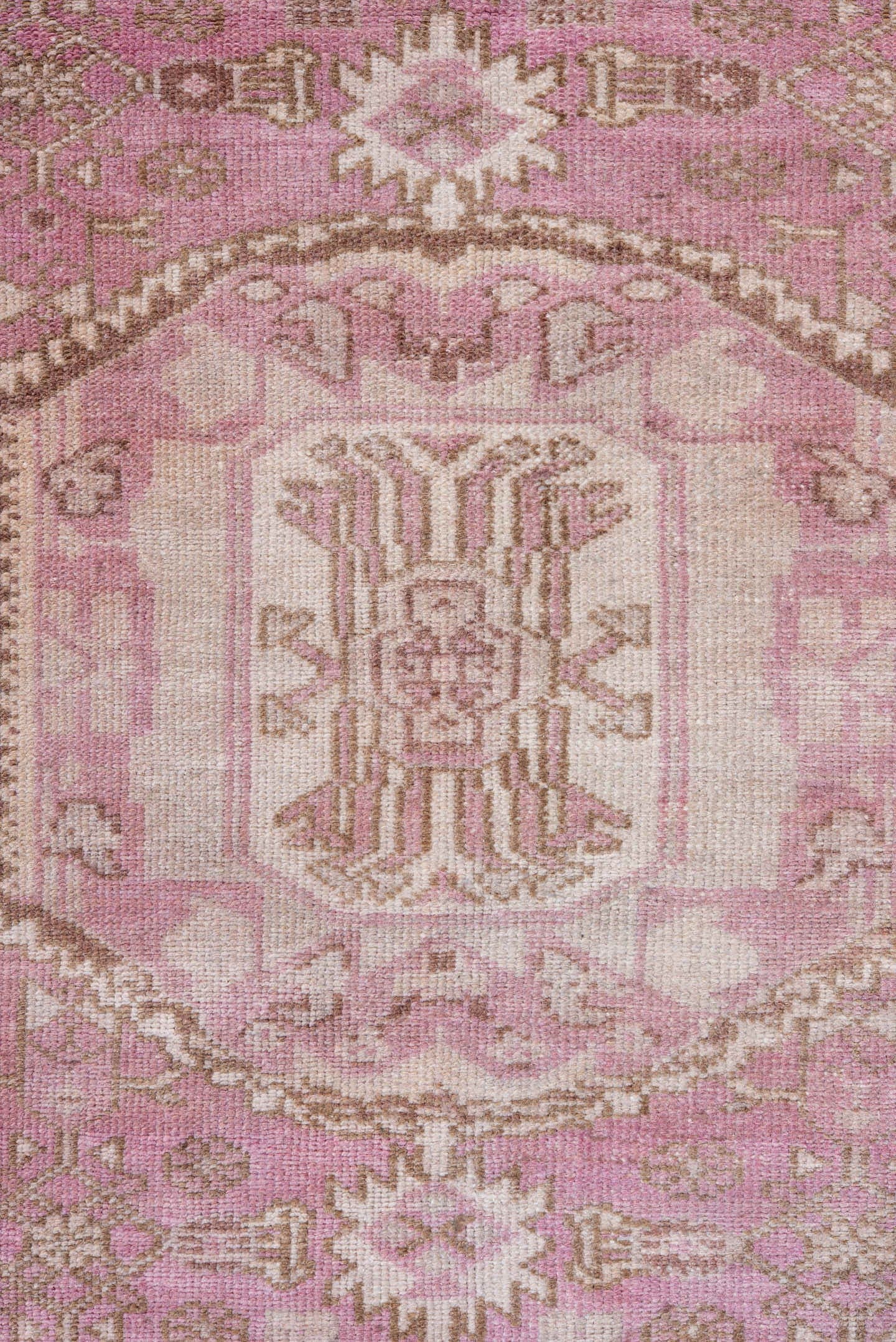 3' x 6' one-of-a-kind handmade vintage Malayer small size rug. Color palette: blush, ivory, rose, taupe, dusty pink, camel