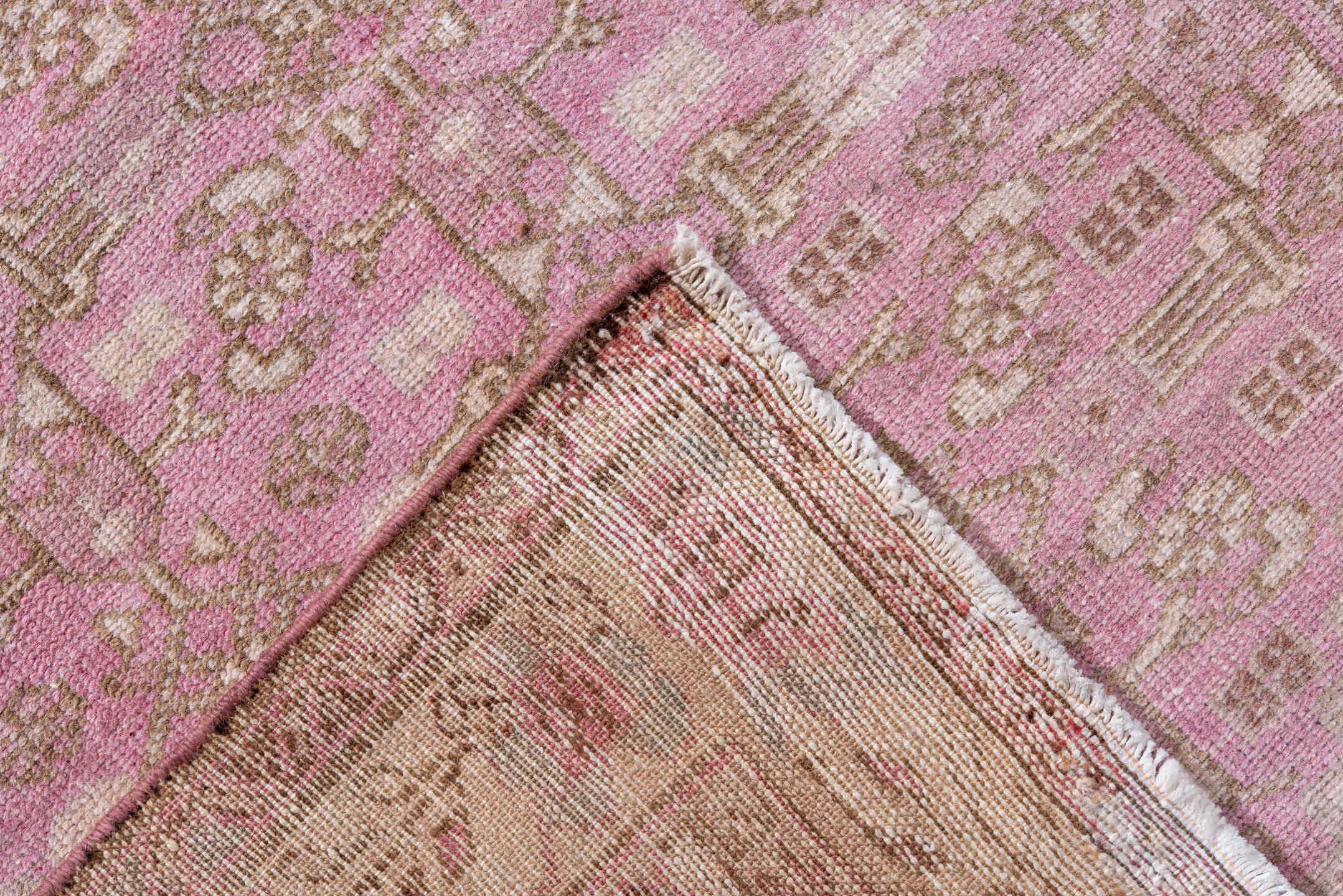 3' x 6' one-of-a-kind handmade vintage Malayer small size rug. Color palette: blush, ivory, rose, taupe, dusty pink, camel