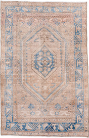 4' x 6' one-of-a-kind handmade vintage Malayer small size rug. Color palette: beige, sky blue, ivory, taupe, camel