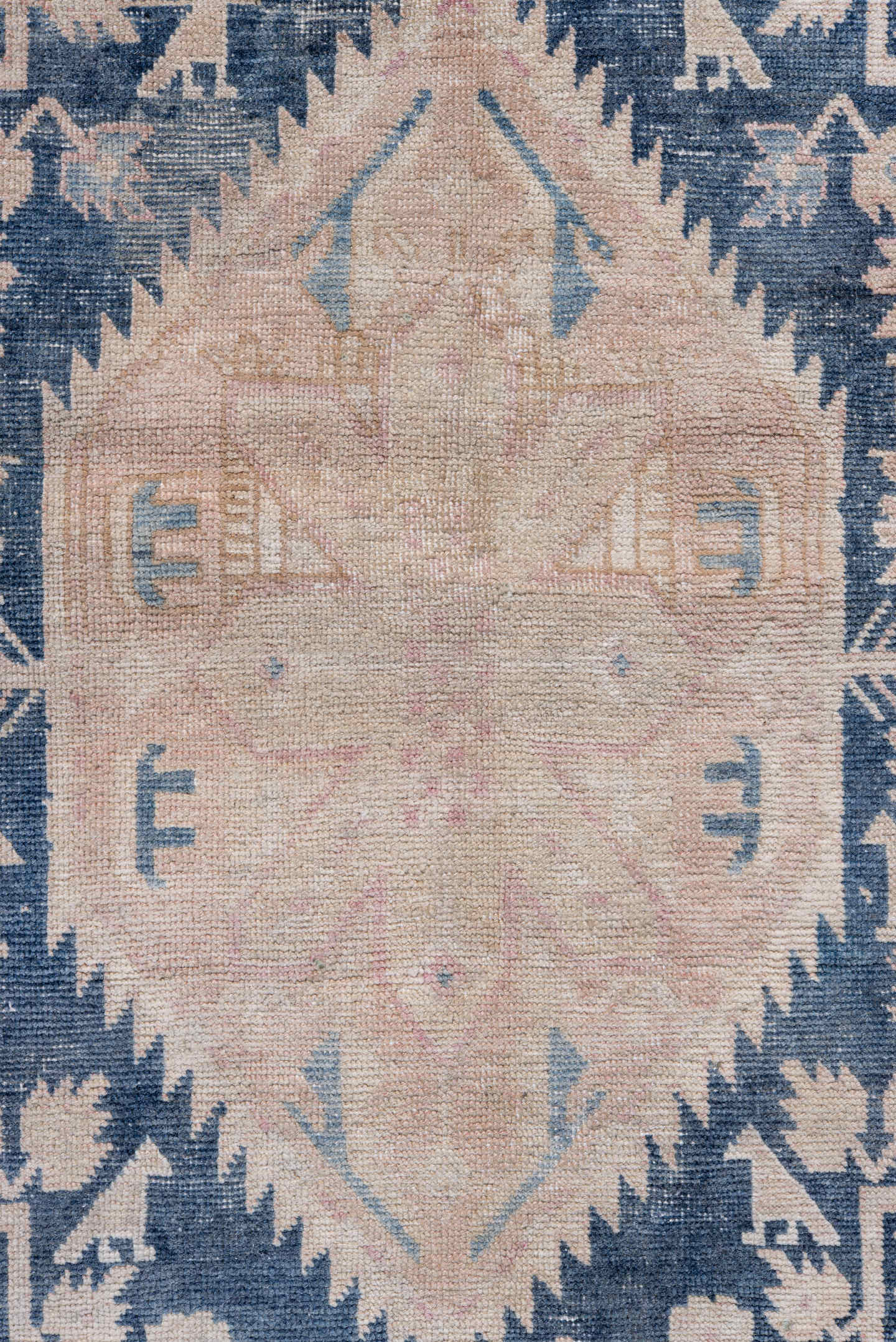 2' x 6' one-of-a-kind handmade antique Sivas runner rug. Color palette: blush, ivory, indigo, pale pink, cream, sky blue