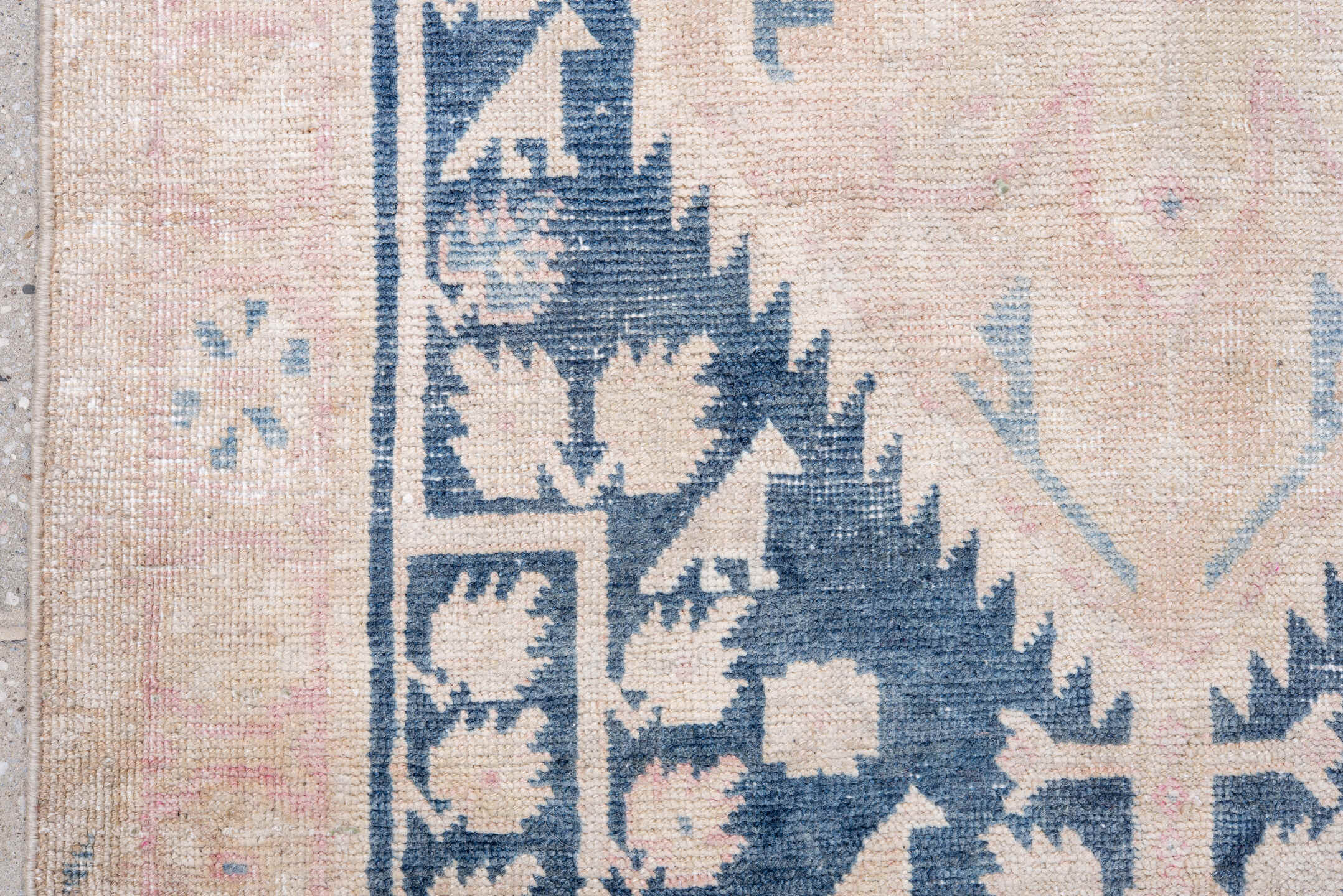 2' x 6' one-of-a-kind handmade antique Sivas runner rug. Color palette: blush, ivory, indigo, pale pink, cream, sky blue